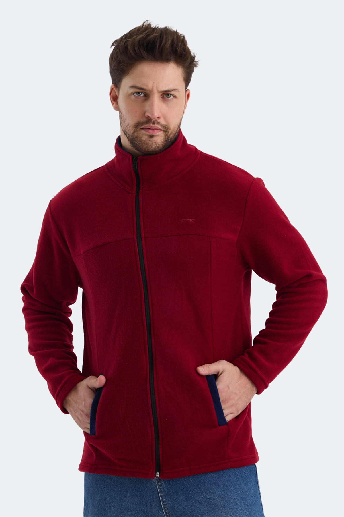 Slazenger SAFRANO I Erkek Fermuarlı Dik Yaka Cepli Bordo Polar