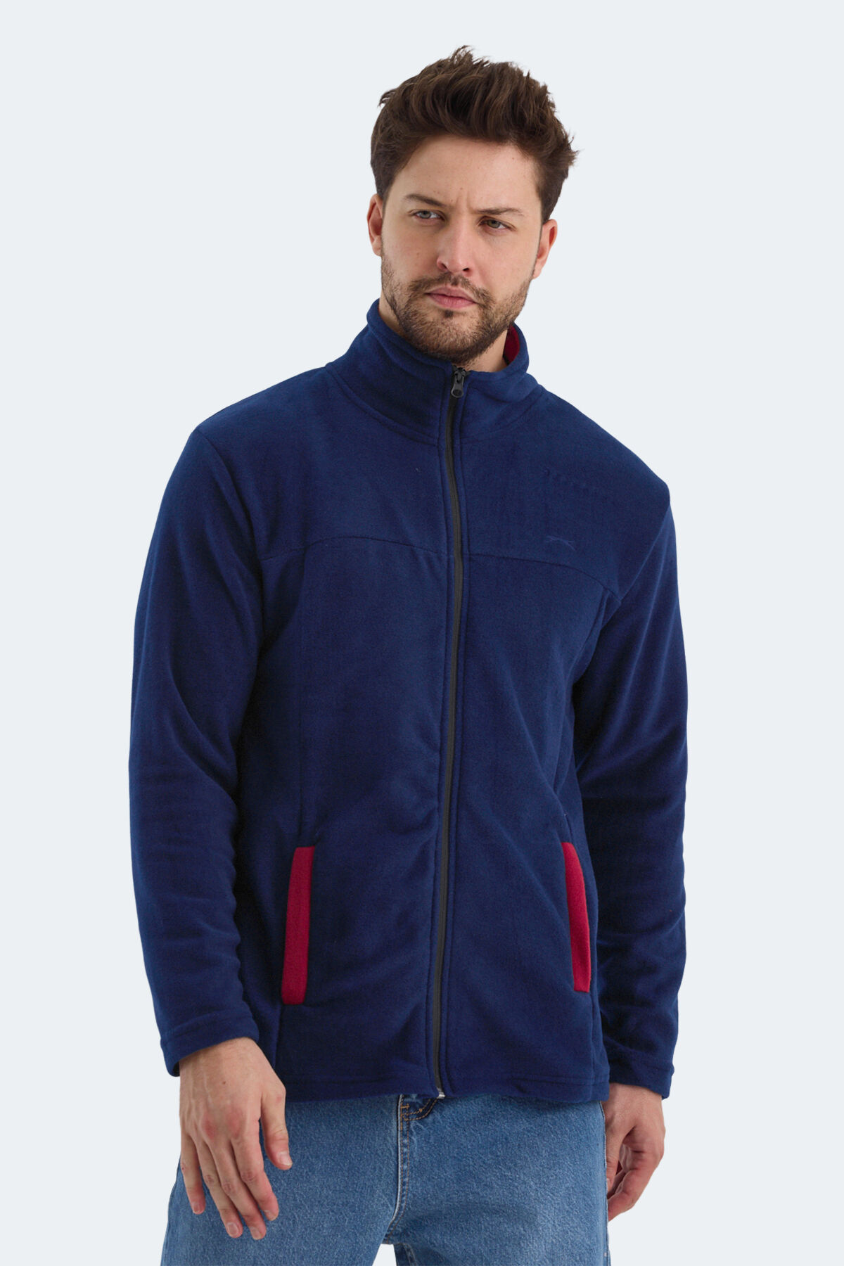 Slazenger SAFRANO I Erkek Fermuarlı Dik Yaka Cepli Lacivert Polar