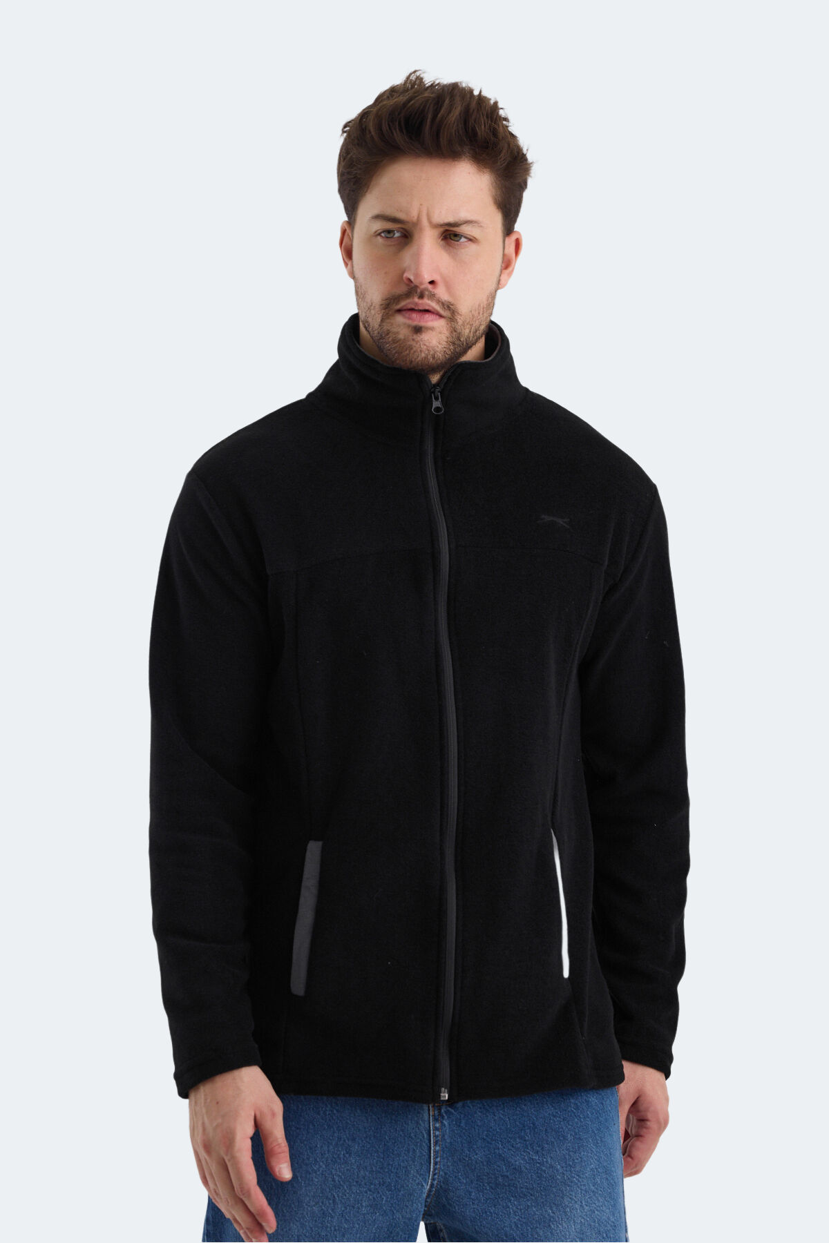 Slazenger SAFRANO I Erkek Fermuarlı Dik Yaka Cepli Siyah Polar