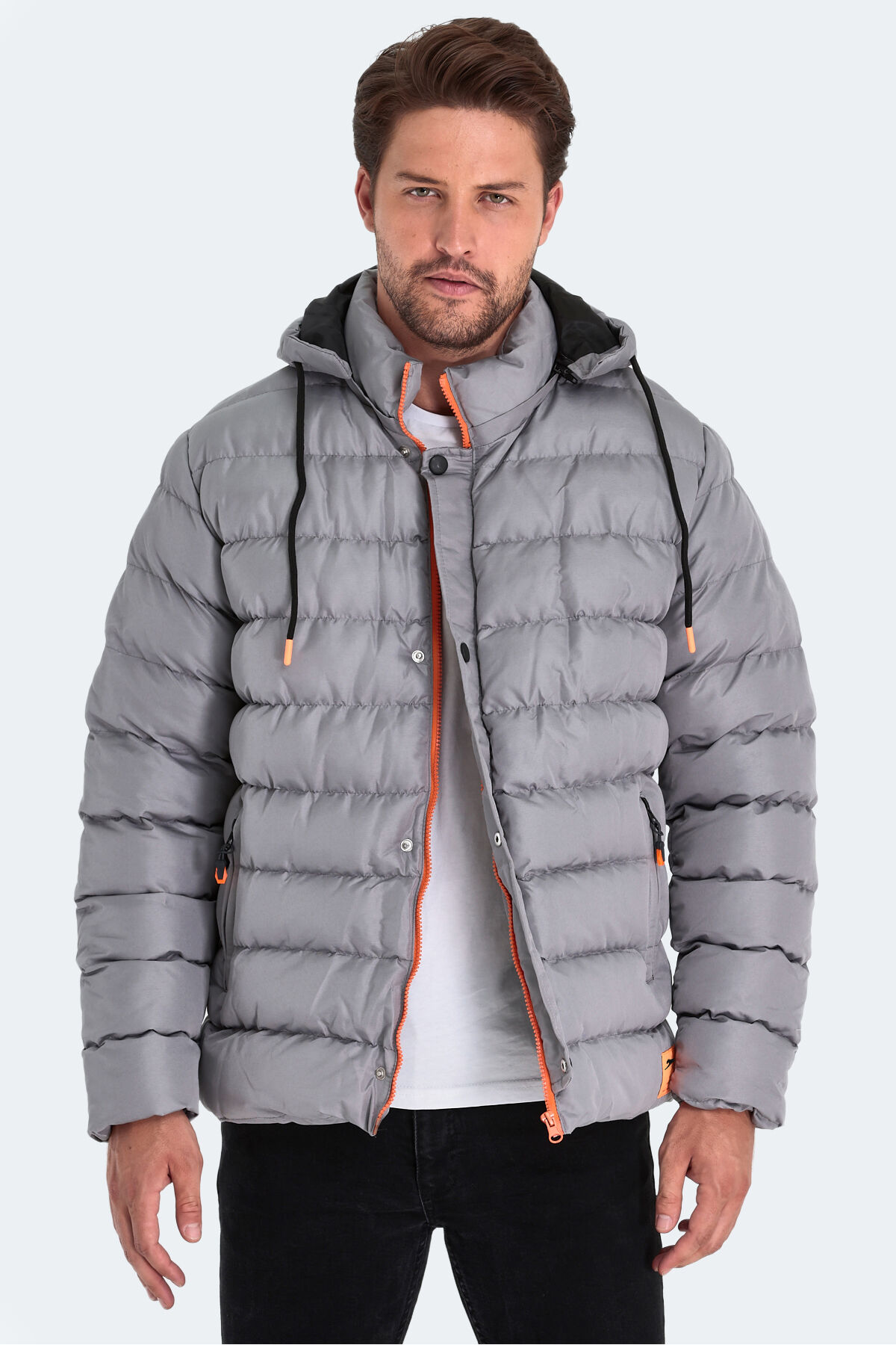Slazenger SALINE Erkek Kapüşonlu Şişme Gri Mont & Kaban