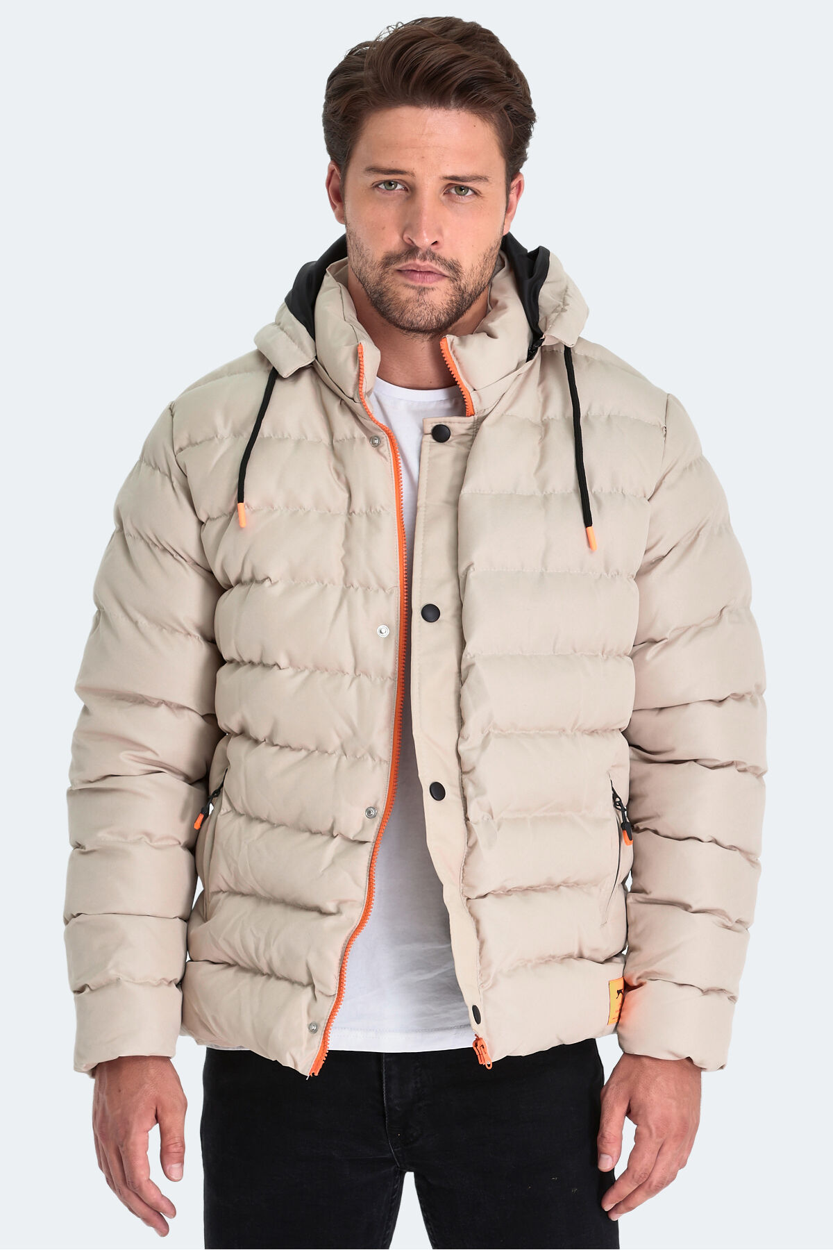 Slazenger SALINE Erkek Kapüşonlu Şişme Taş Gri Mont & Kaban