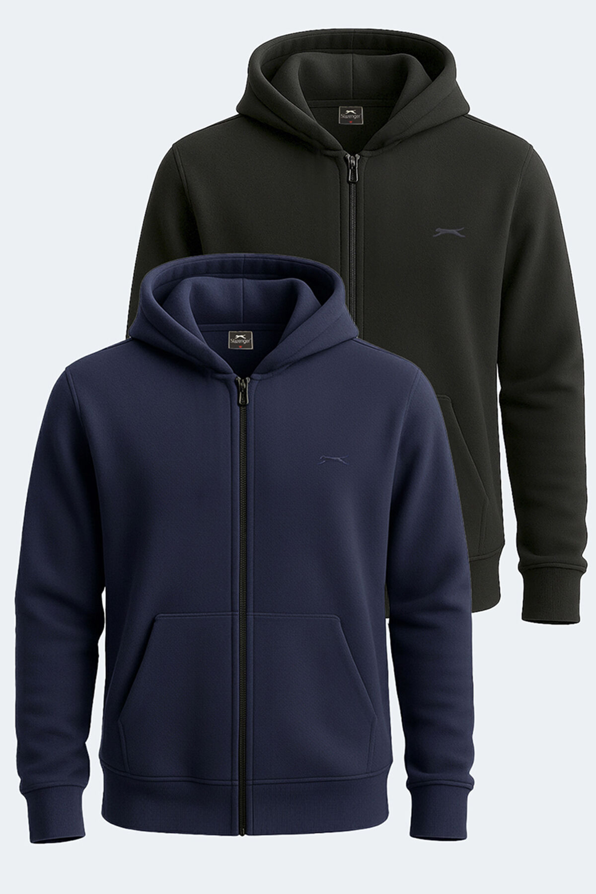 Slazenger SAMSON 2 li set Erkek Fermuarlı Kapüşonlu Cepli Siyah - Lacivert Sweatshırt