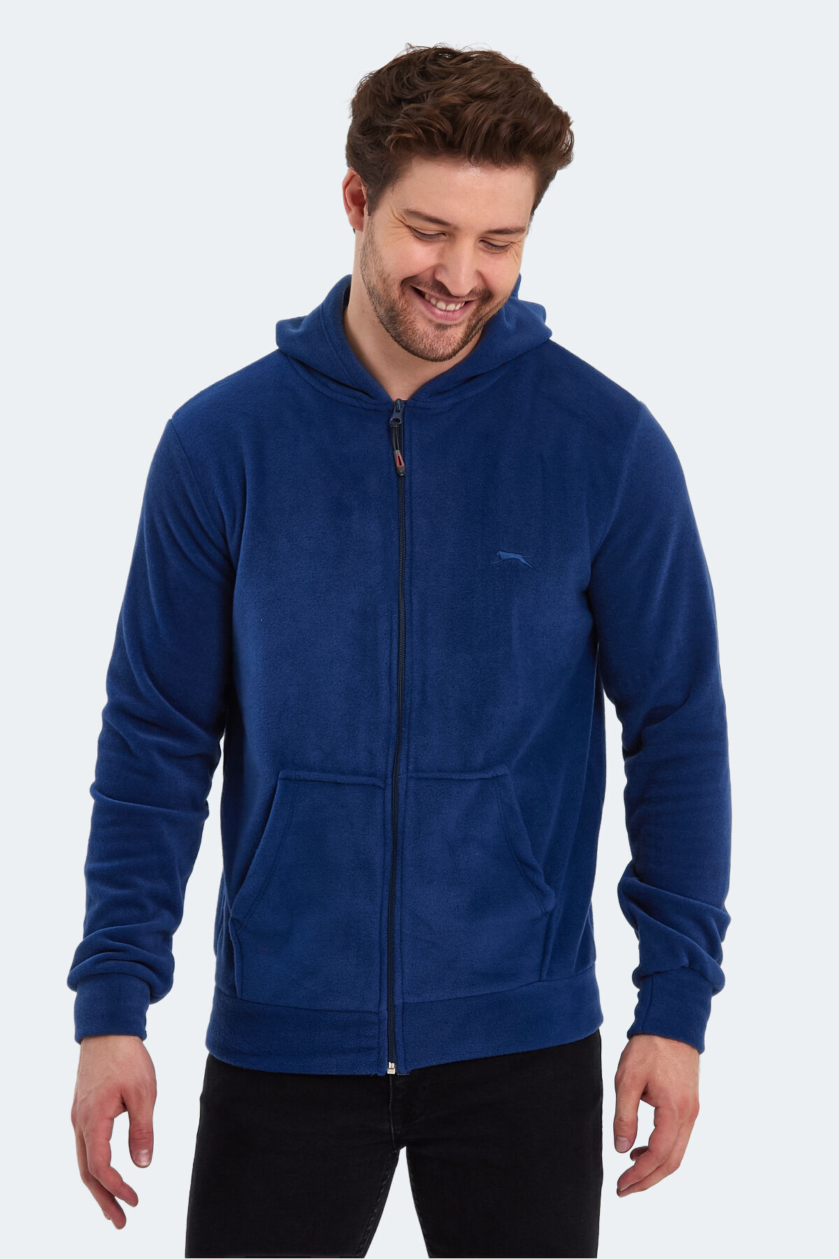 Slazenger SAMSON IN Erkek Fermuarlı Kapüşonlu Cepli Indigo Polar