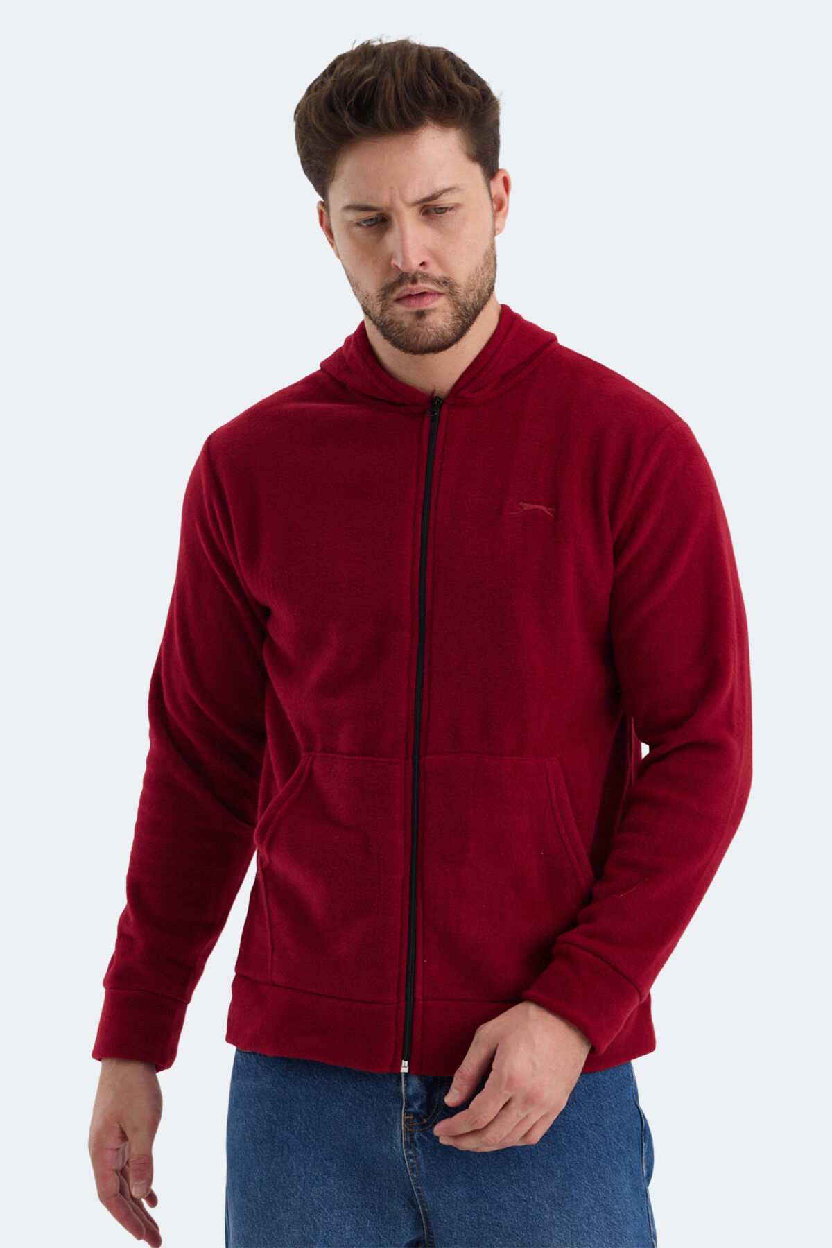 Slazenger SAMSON IN Erkek Fermuarlı Kapüşonlu Cepli Bordo Polar