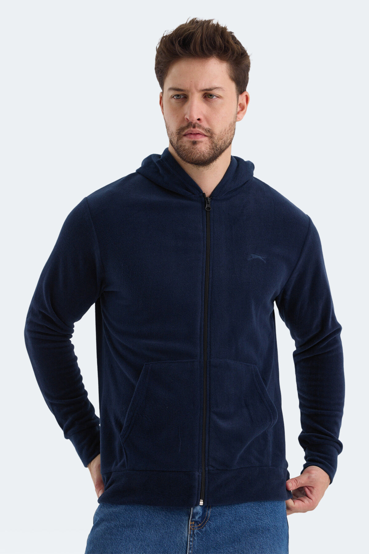 Slazenger SAMSON IN Erkek Fermuarlı Kapüşonlu Cepli Lacivert Polar