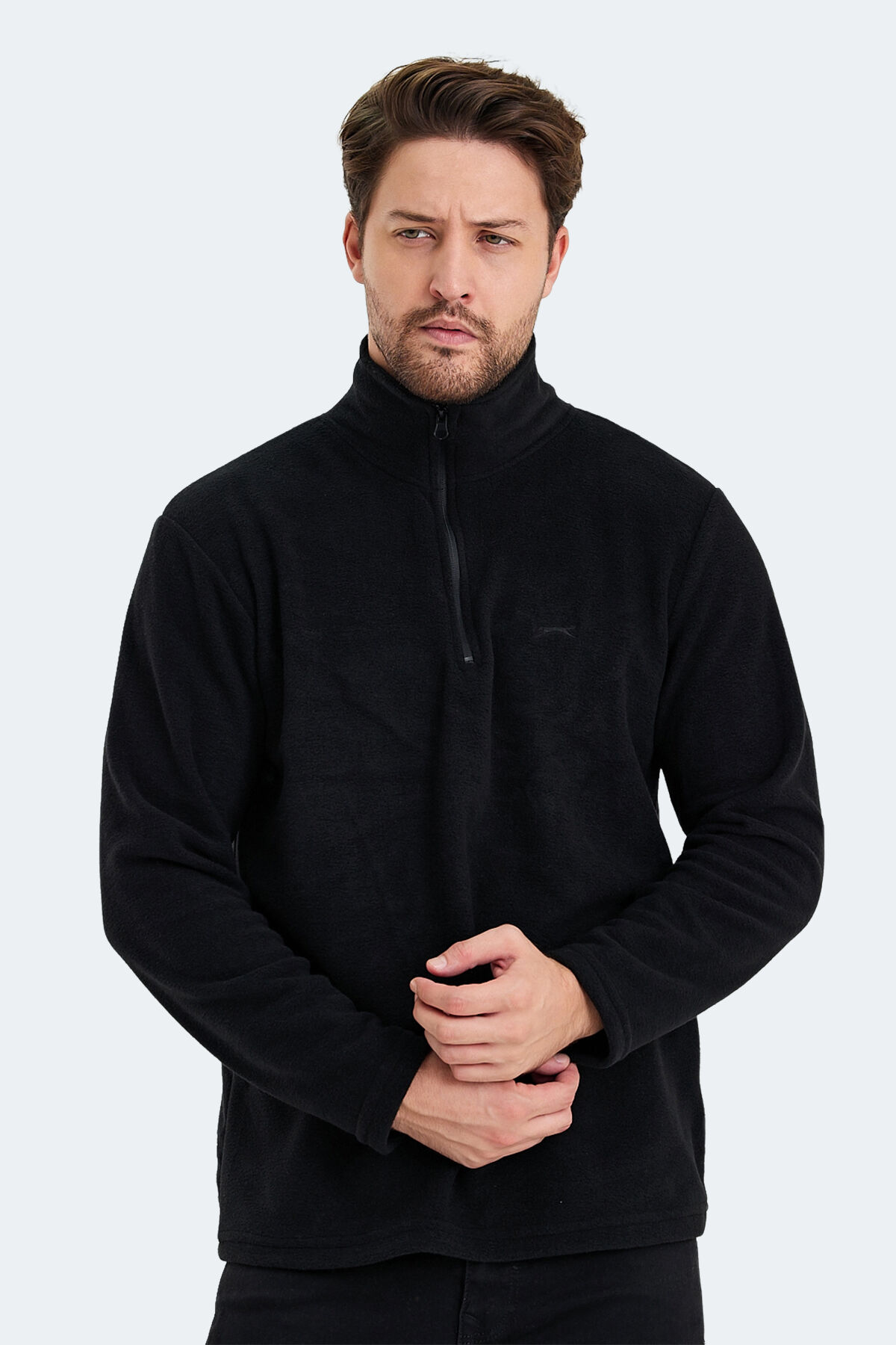 Slazenger SANNE IN Erkek Dik Yaka Fermuarlı Siyah Polar