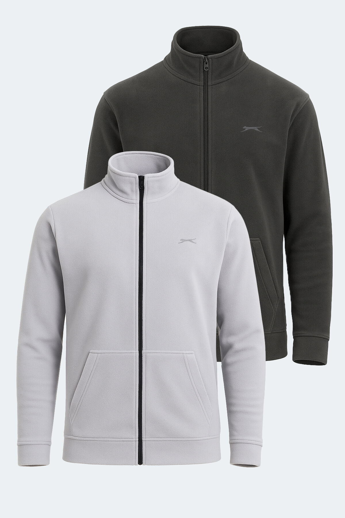 Slazenger SANSA 2 Lİ SET Erkek Fermuarlı Dik Yaka Cepli Gri - Koyu Gri Polar