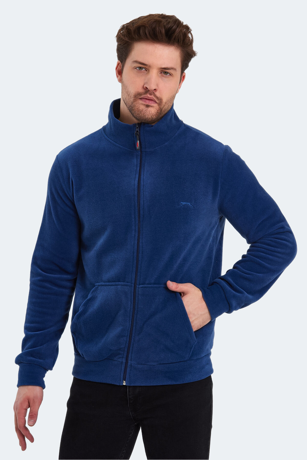 Slazenger SANSA Erkek Fermuarlı Dik Yaka Cepli Indigo Polar