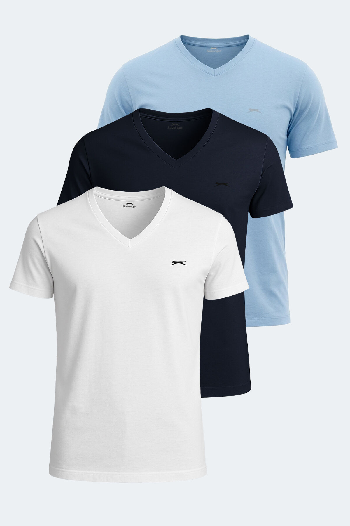 Slazenger SARGON 3 lü Set Erkek  Beyaz - Mavi - Lacivert Tişört
