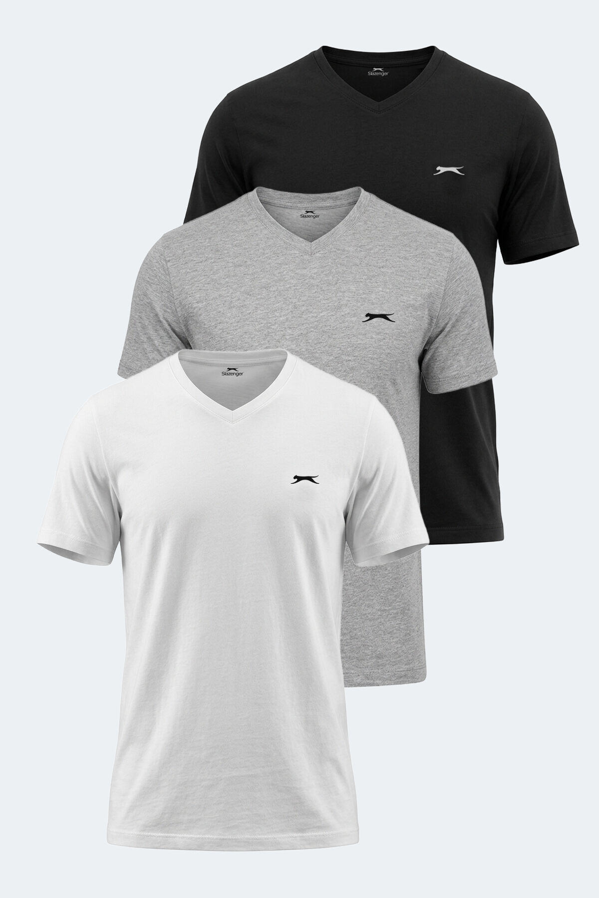 Slazenger SARGON 3 lü Set Erkek  Beyaz - Gri - Siyah Tişört