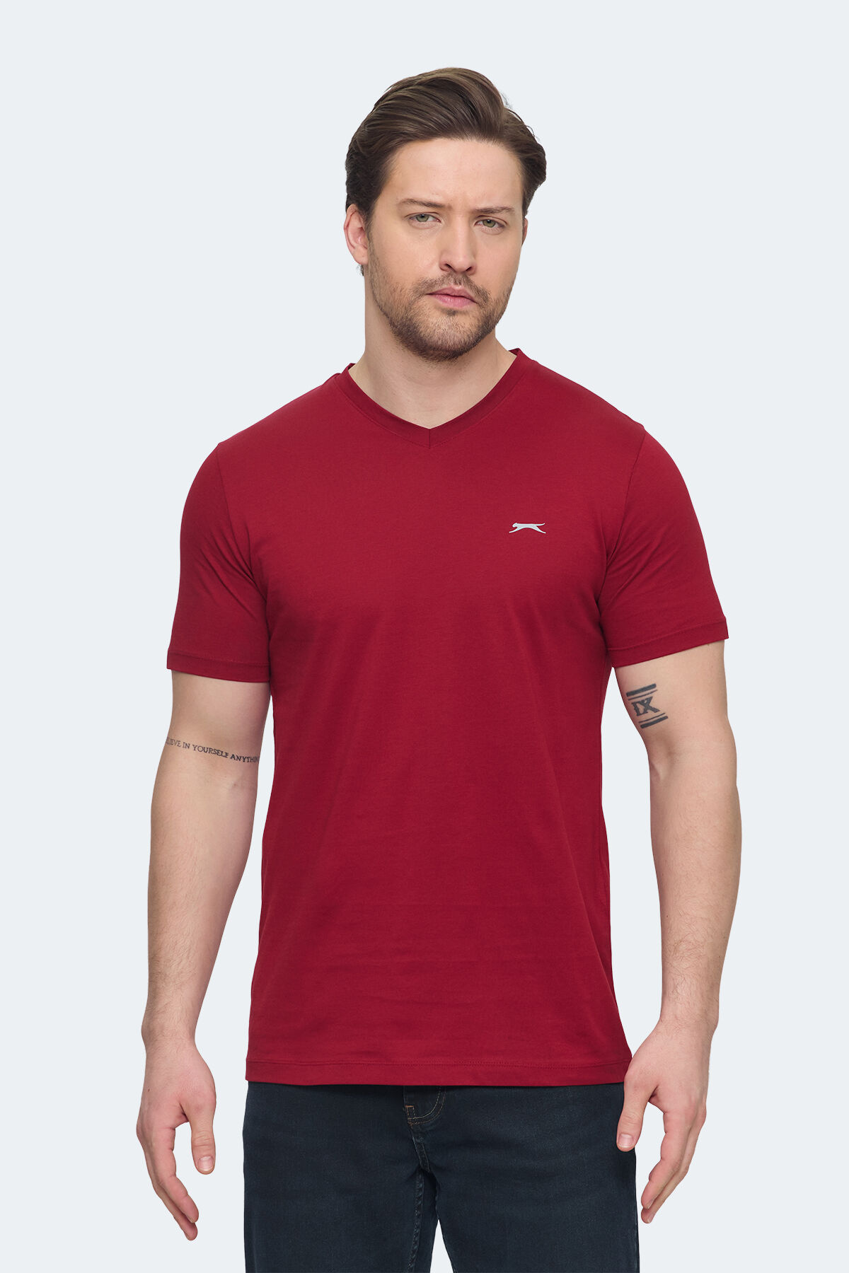 Slazenger SARGON KTN Erkek V Yaka Bordo Tişört