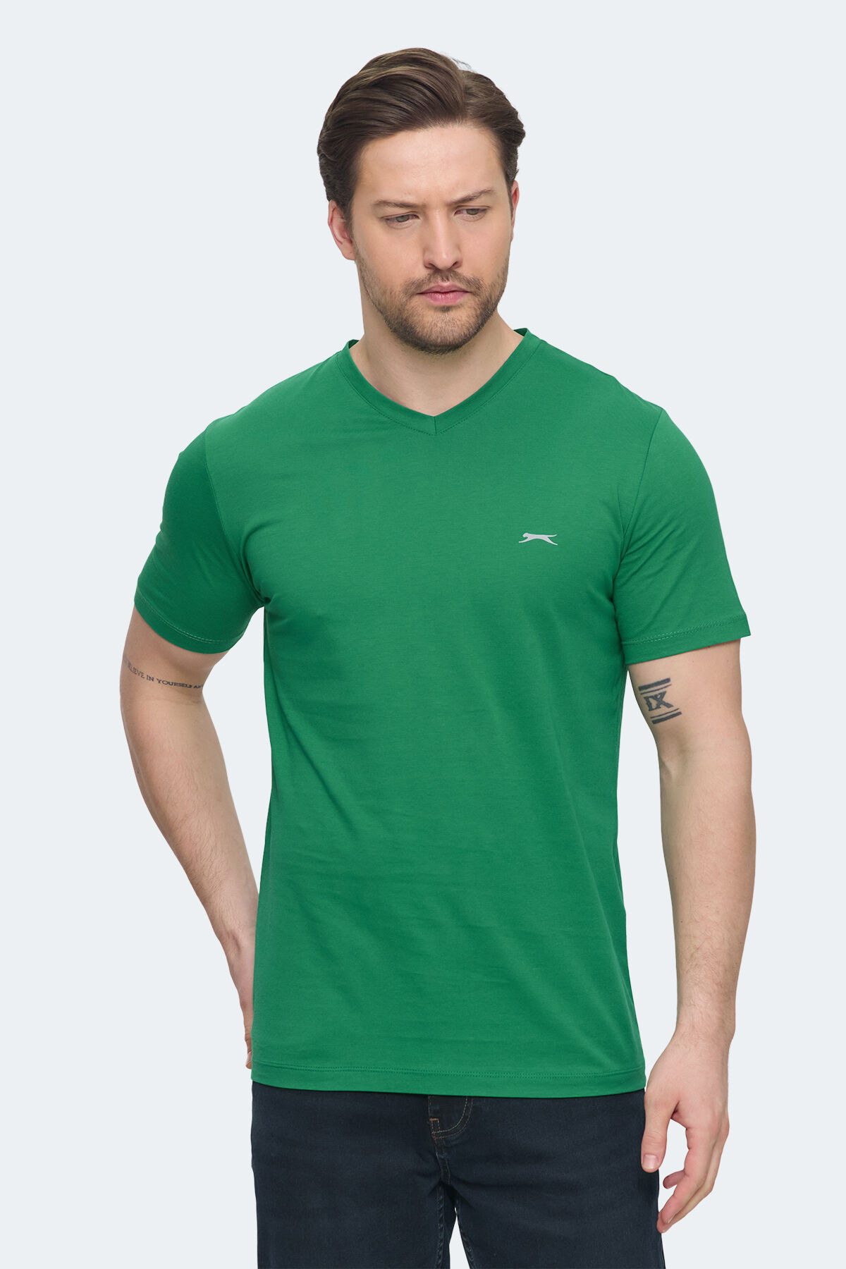 Slazenger SARGON KTN Erkek V Yaka Koyu Yeşil Tişört