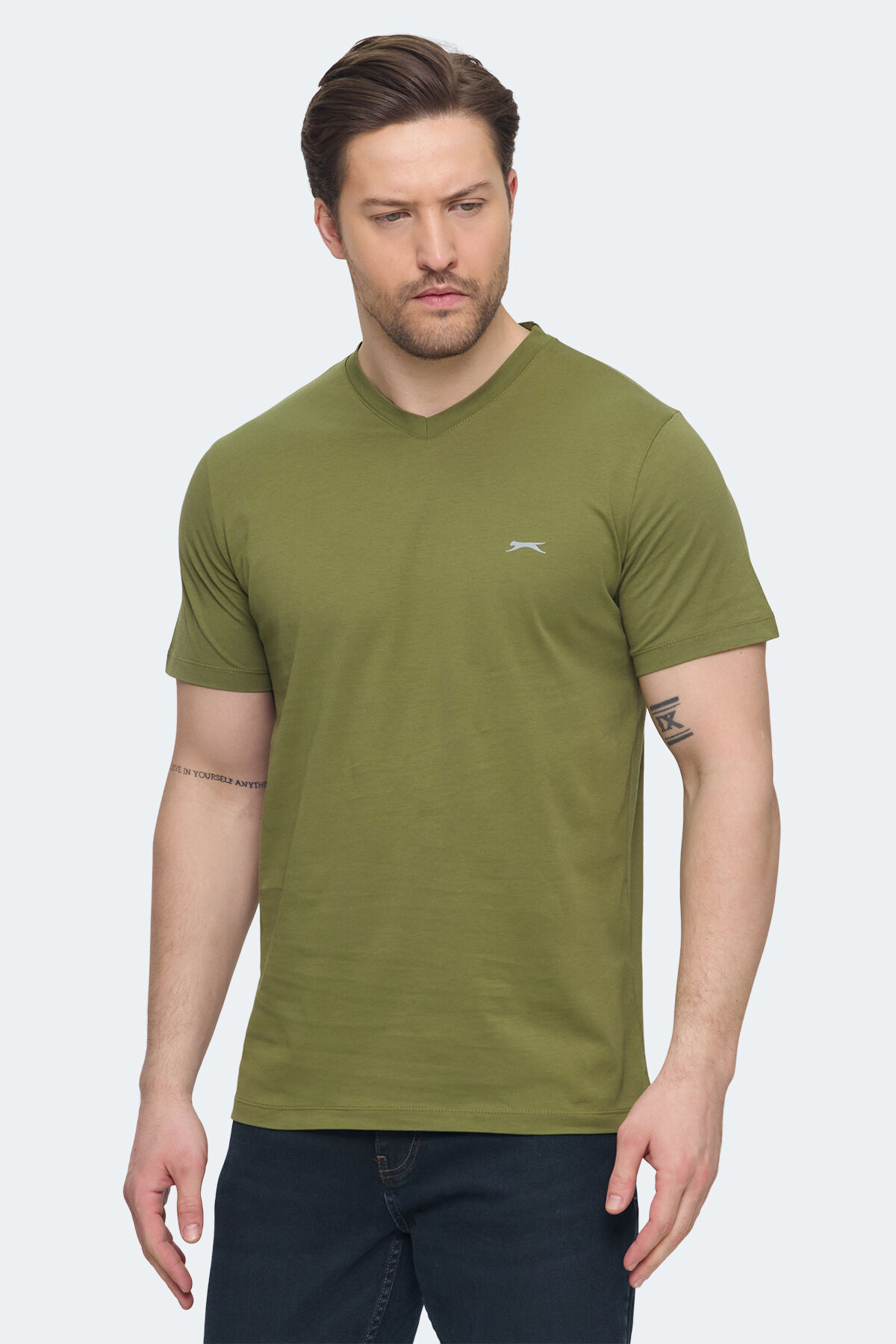 Slazenger SARGON KTN Erkek V Yaka Haki Tişört