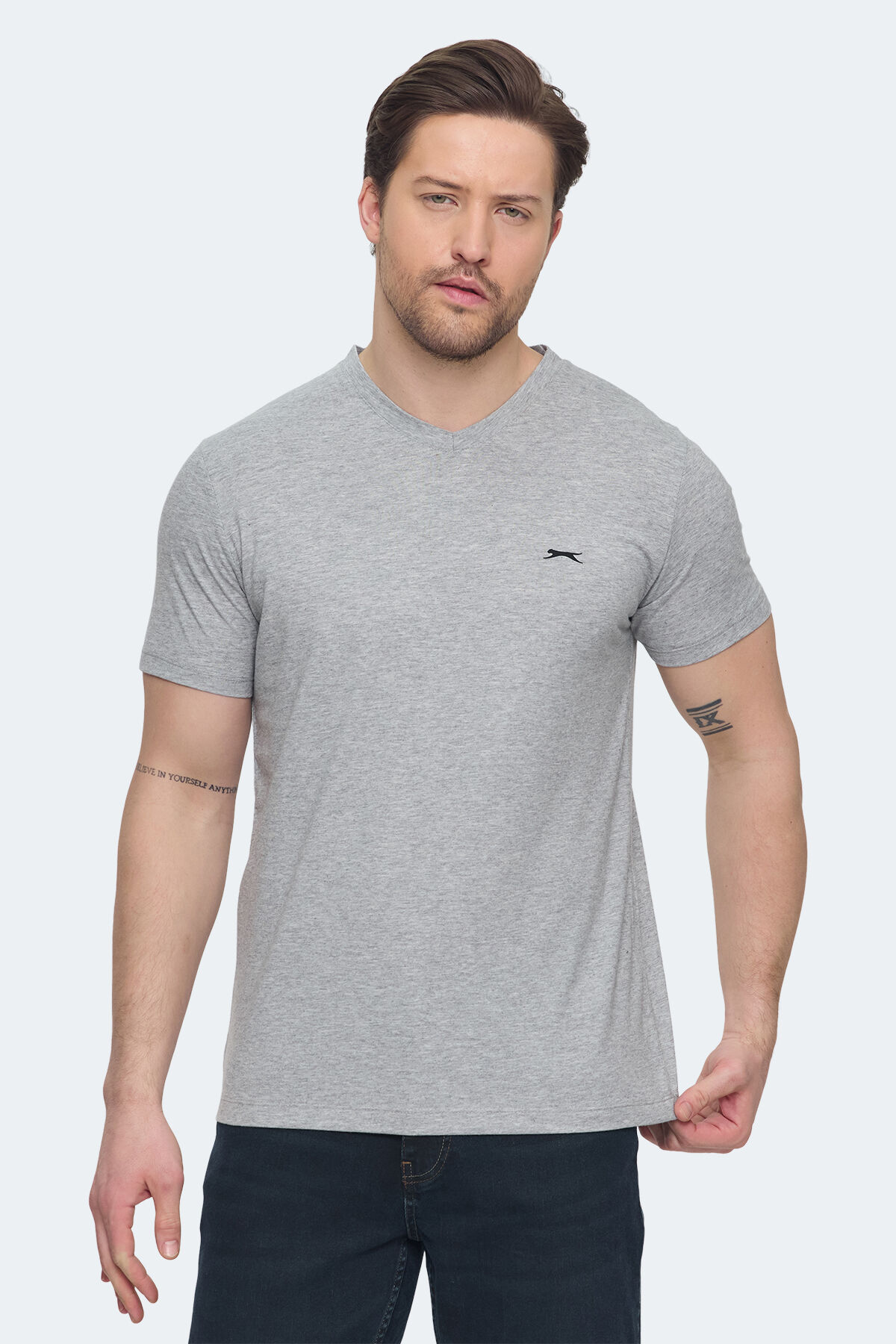 Slazenger SARGON KTN Erkek V Yaka Gri Tişört