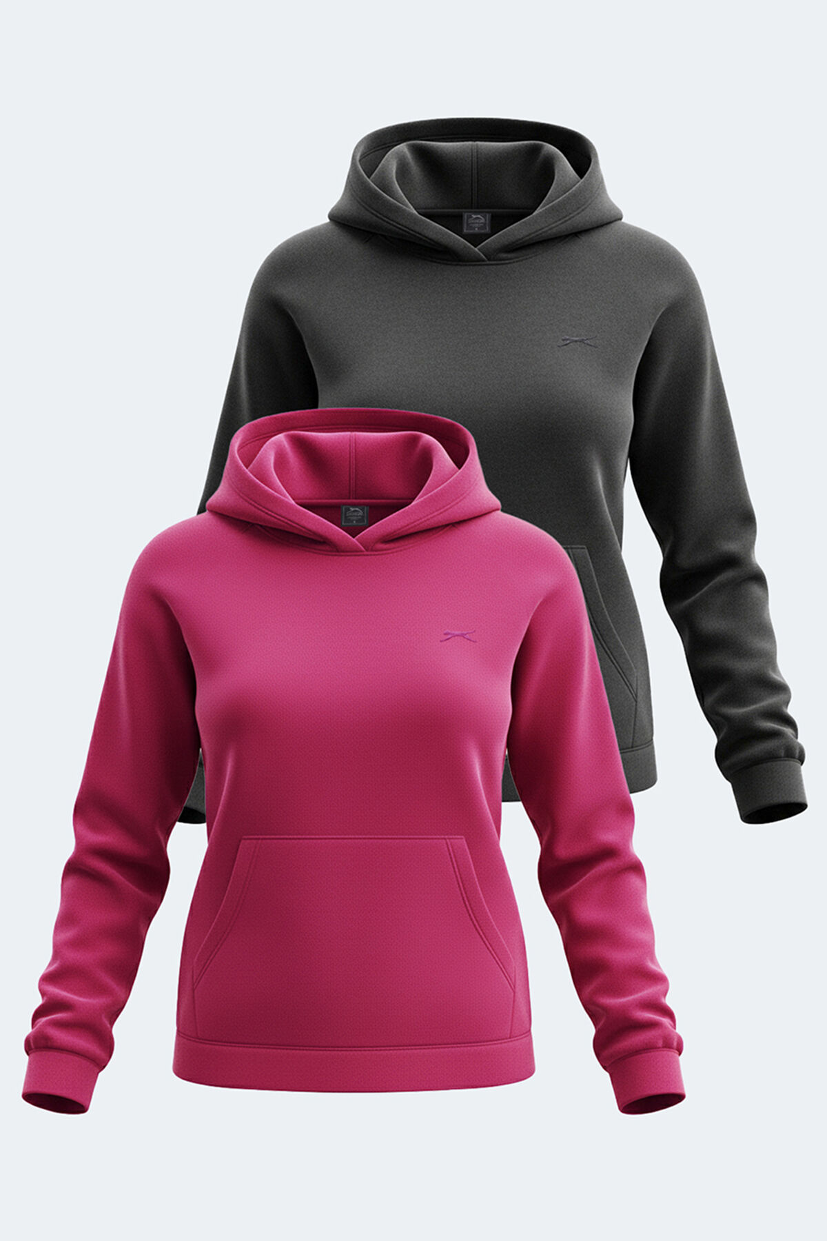 Slazenger SASSA 2  li set Kadın Kapüşonlu Cepli Siyah - Fuşya Sweatshırt