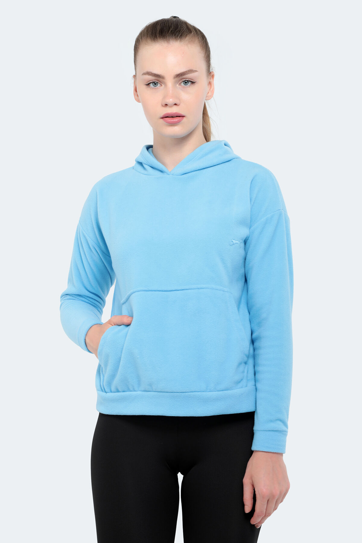 Slazenger SASSA IN Kadın Kapüşonlu Cepli Mavi Polar