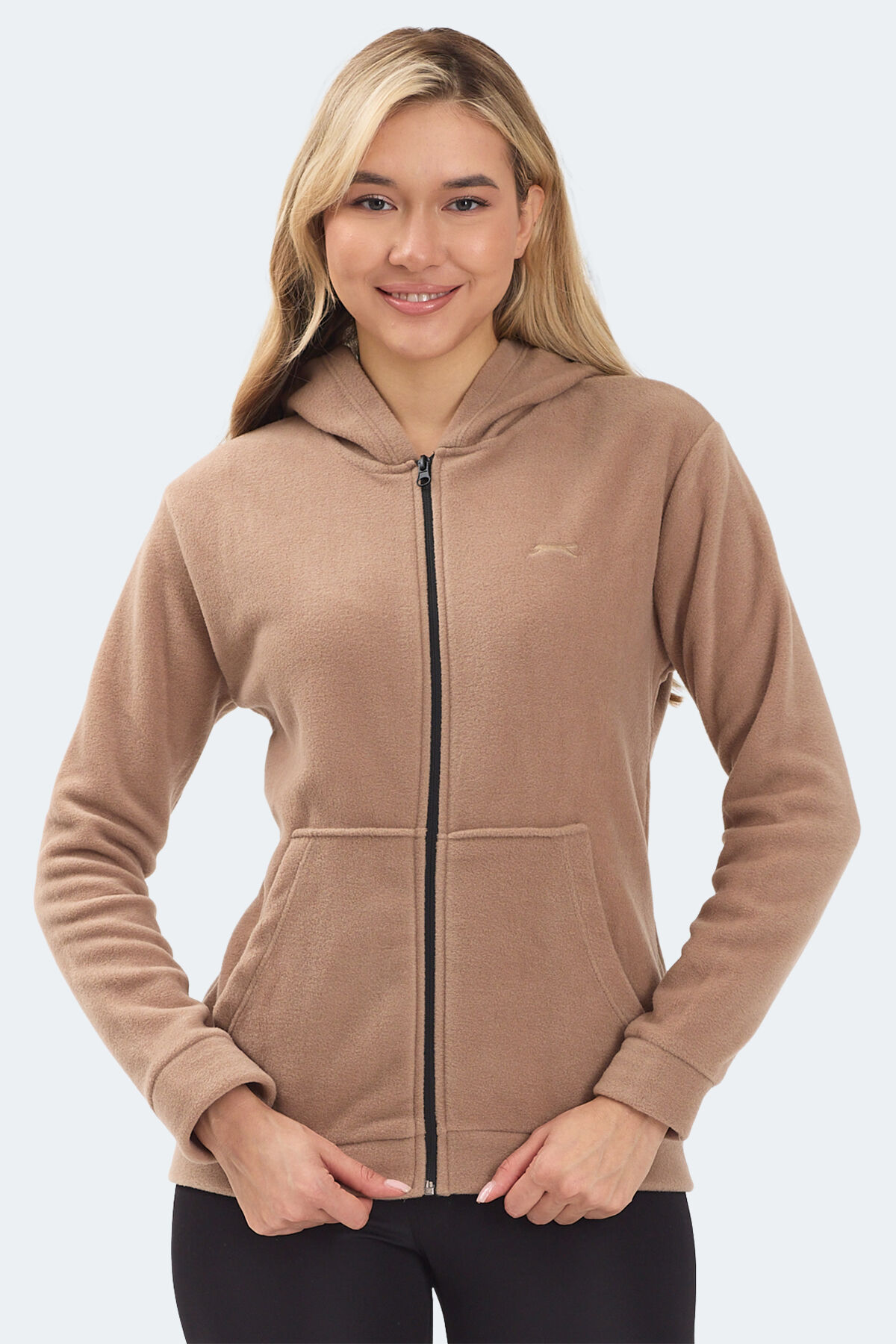 Slazenger SOFAL I Kadın Fermuarlı Kapüşonlu Cepli Toprak Polar