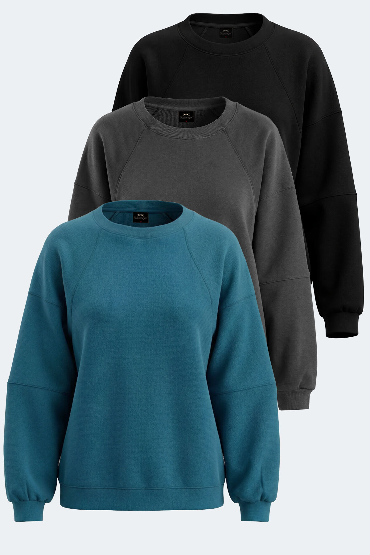 Slazenger VIA 3 LÜ SET Kadın Oversıze Siyah - Koyu Gri - Petrol Sweatshırt