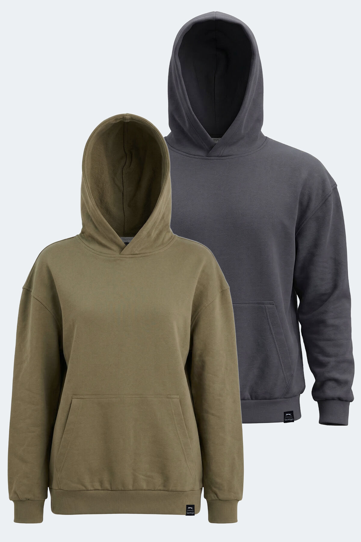 Slazenger VIOLENCE 2 Lİ SET Kadın Kapüşonlu Cepli Oversıze Haki - Koyu Gri Sweatshırt