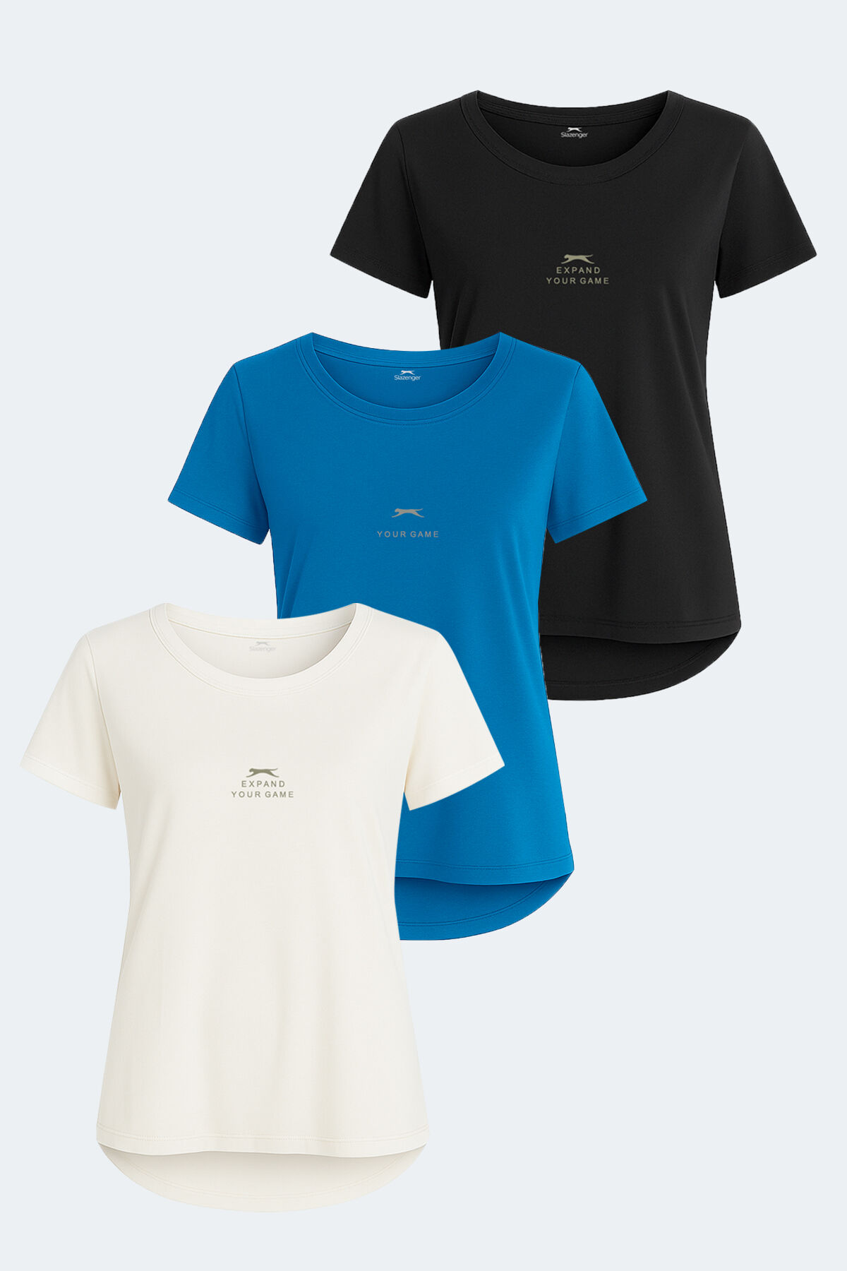 Slazenger VIRAJ 3 lü Set Kadın  Ekru - Siyah - Petrol Tişört