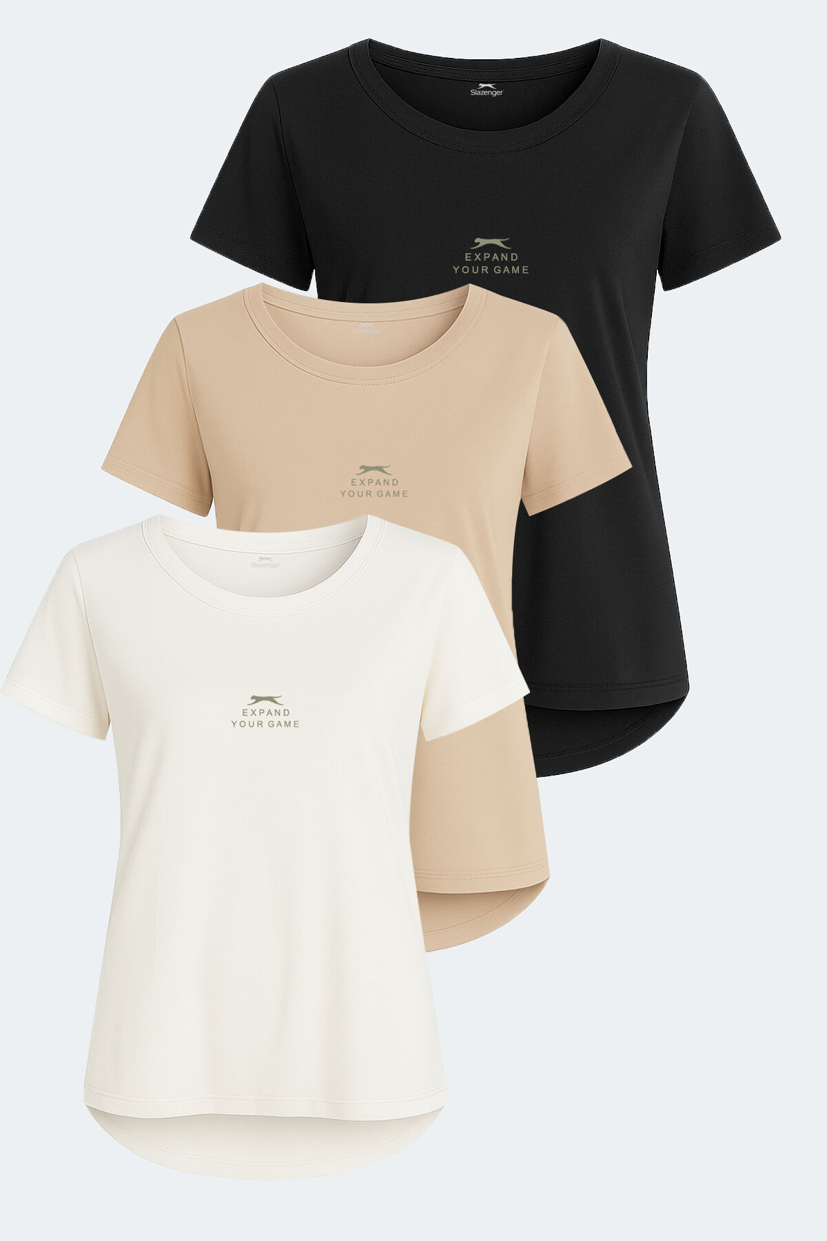 Slazenger VIRAJ 3 lü Set Kadın  Ekru - Siyah - Bej Tişört
