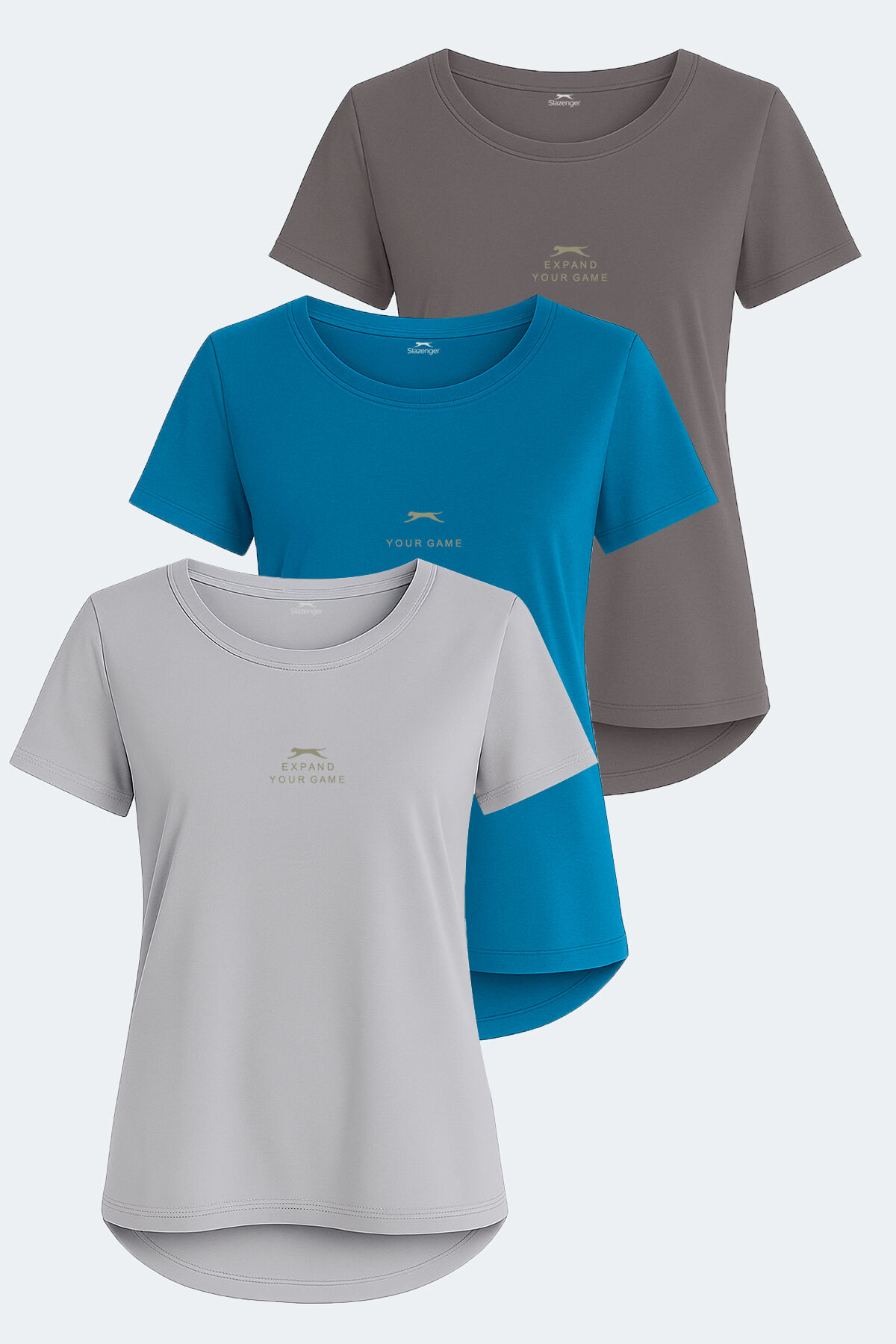 Slazenger VIRAJ 3 lü Set Kadın  Taş Gri - Petrol - Koyu Gri Tişört