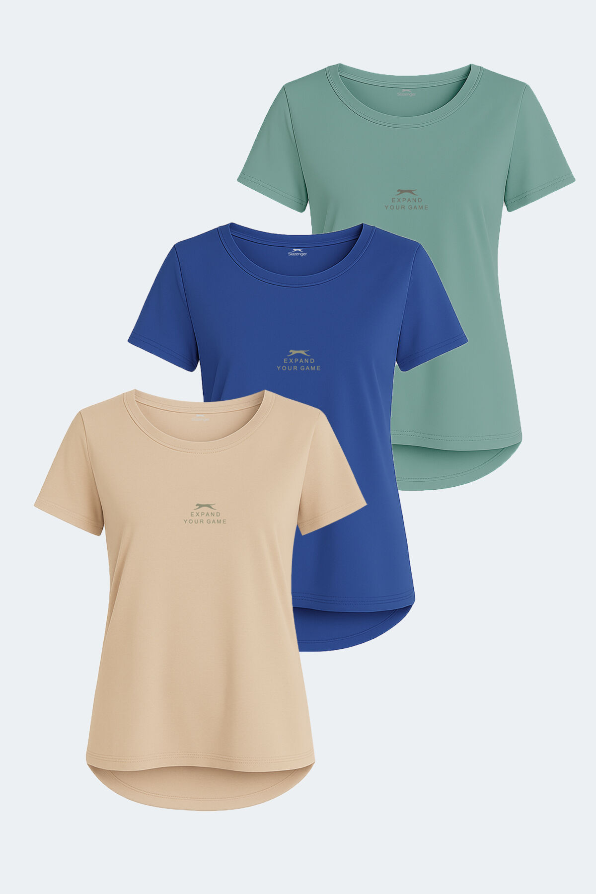Slazenger VIRAJ 3 lü Set Kadın  Bej - Saks Mavi- Su Yeşili Tişört