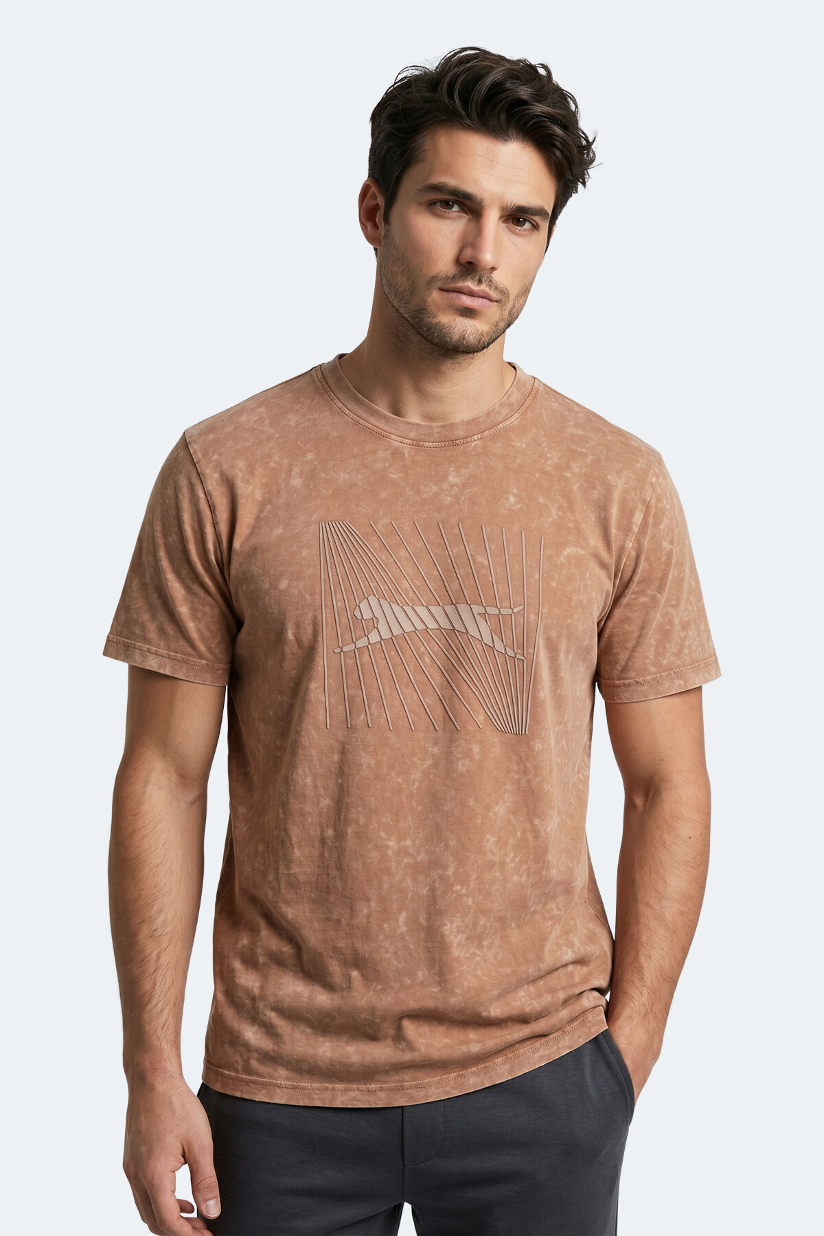 Slazenger ZAIR Erkek Baskılı Camel Tişört
