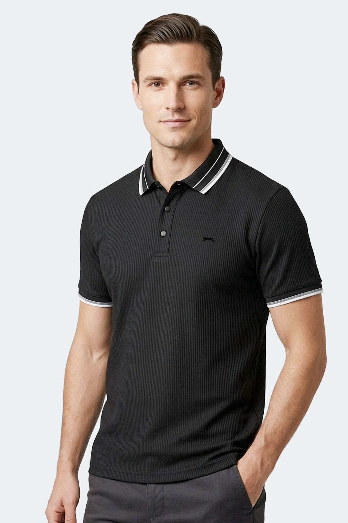 Slazenger ZINOVIA Erkek Polo Yaka Siyah Tişört