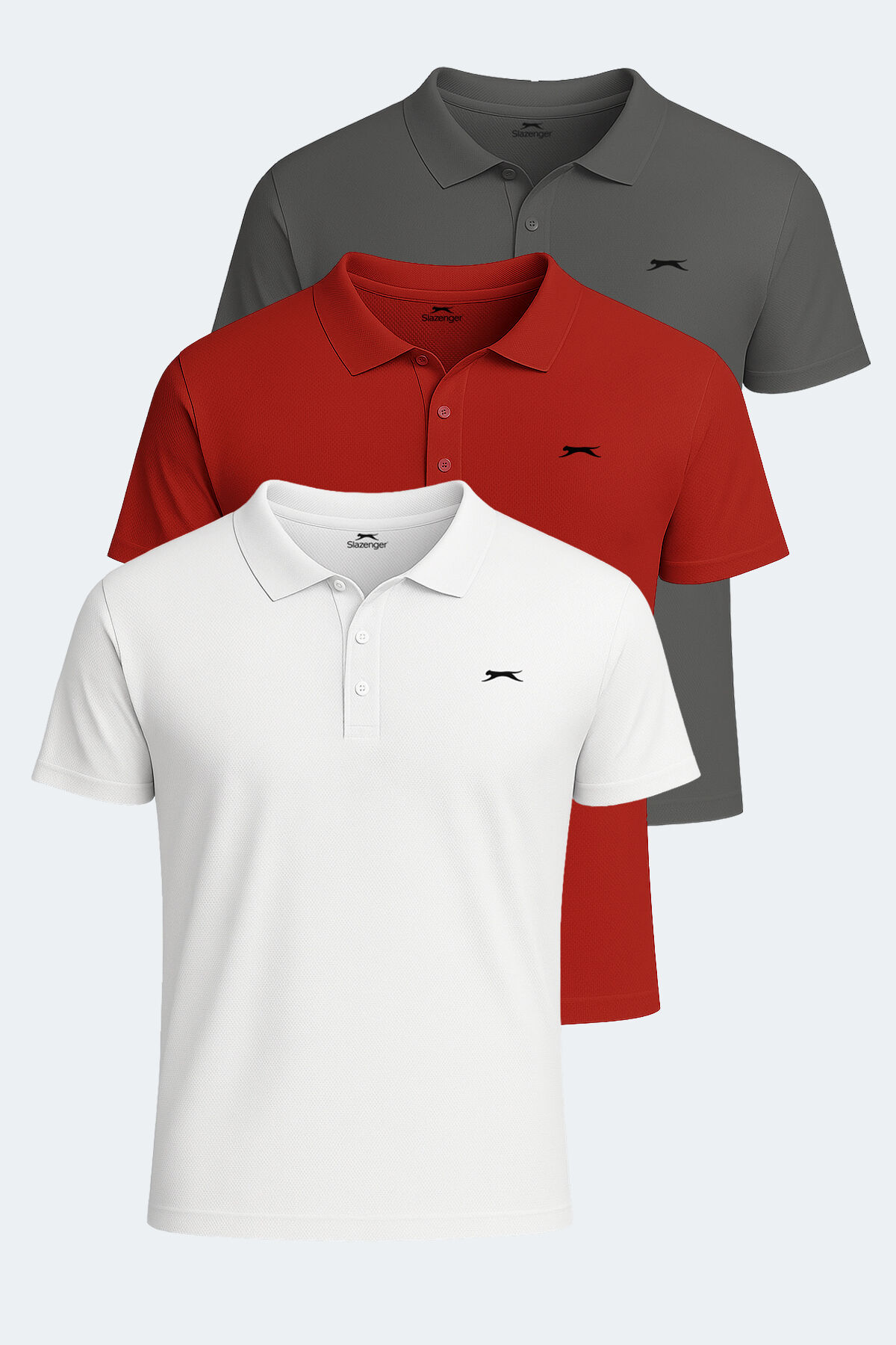 Slazenger SLOAN 3 lü Set Erkek  Beyaz - Koyu Gri - Kırmızı Tişört