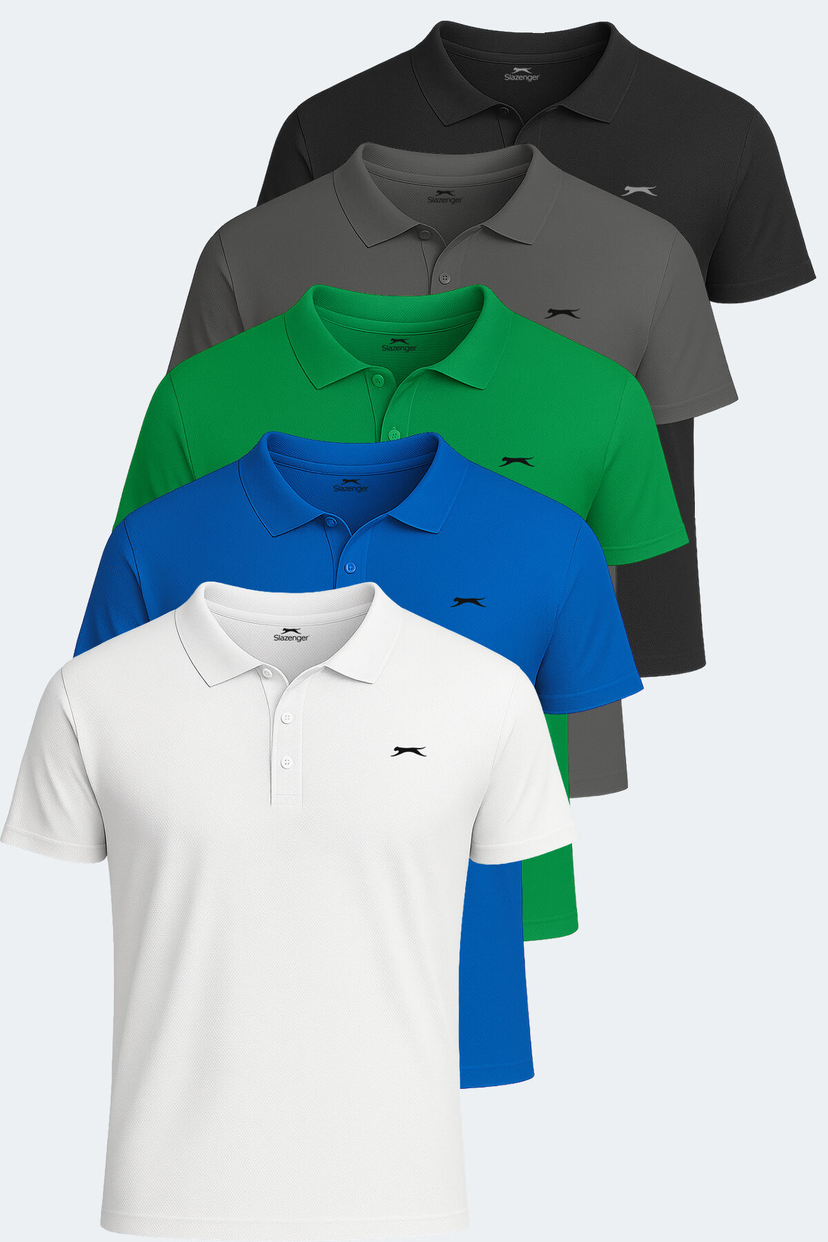 Slazenger SLOAN 5 li Set Erkek  Beyaz - Siyah - Koyu Gri - Saks Mavi - Yeşil Tişört