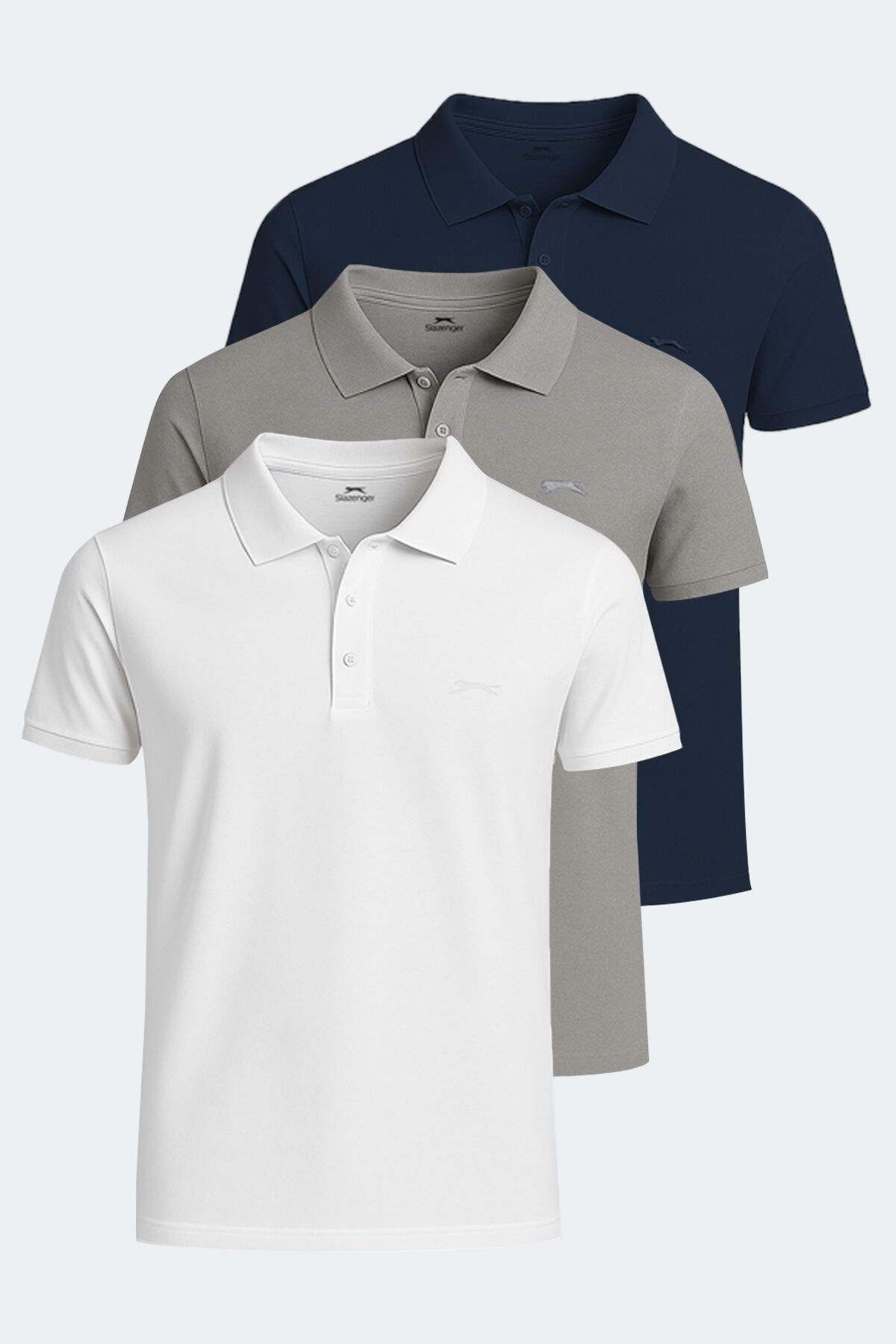 Slazenger SOHO 3 lü Set Erkek  Beyaz - Gri - Lacivert Tişört