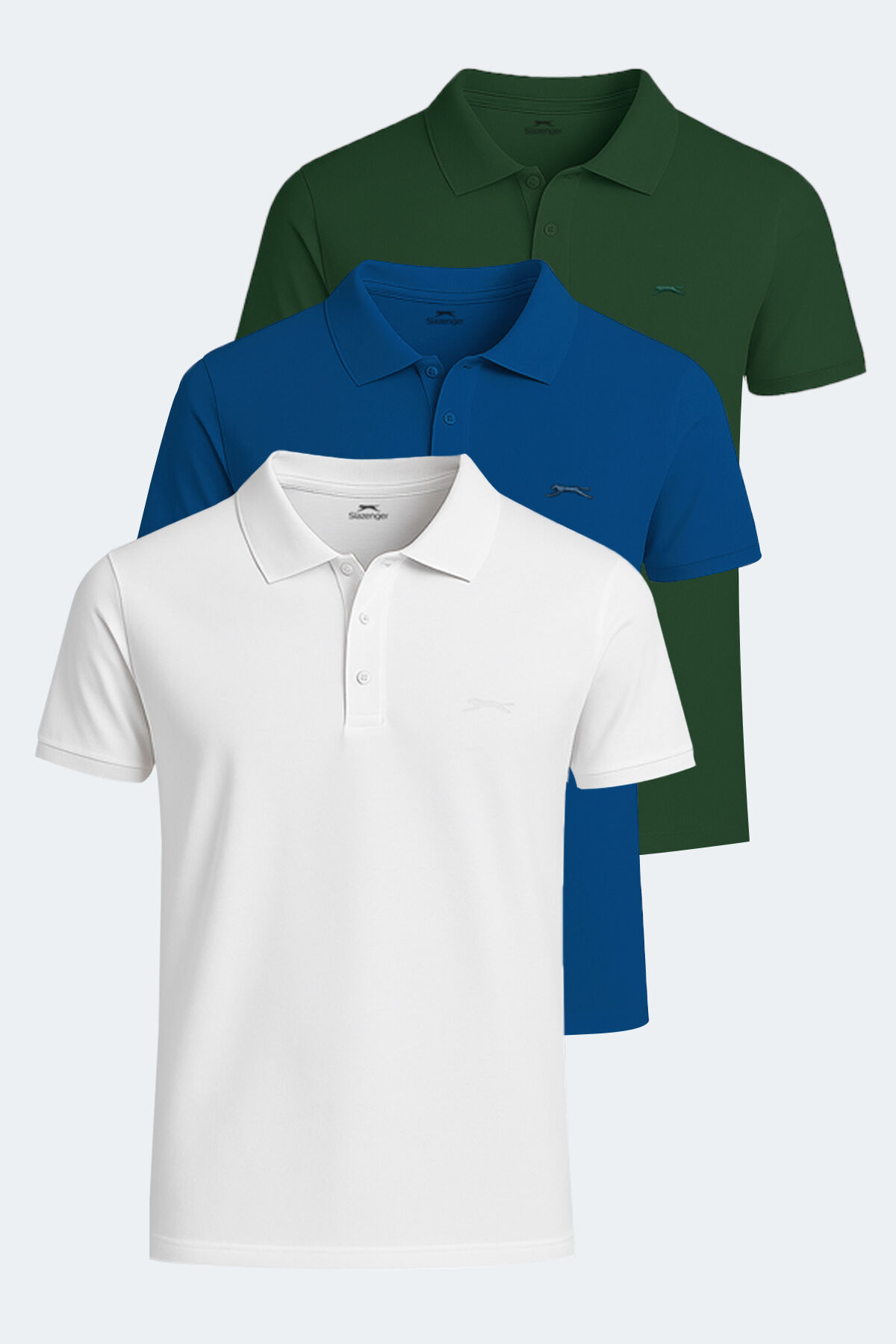 Slazenger SOHO 3 lü Set Erkek  Saks Mavi - Yeşil - Beyaz Tişört
