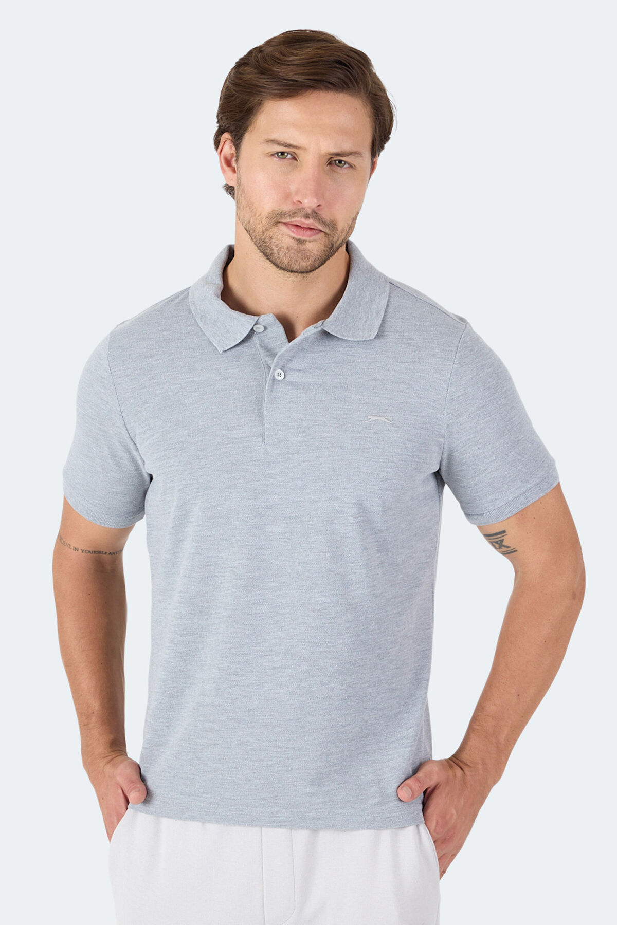 Slazenger VALE KTN Erkek Polo Yaka Gri Tişört