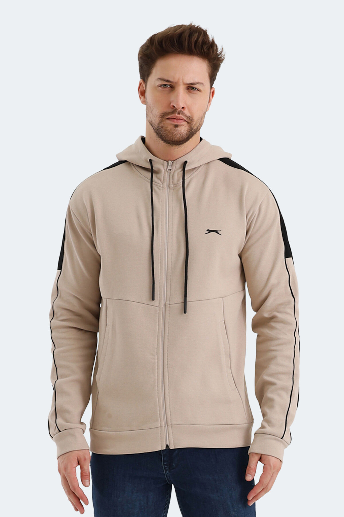 Slazenger VALERYA Erkek Fermuarlı Kapüşonlu Cepli Bej Sweatshırt