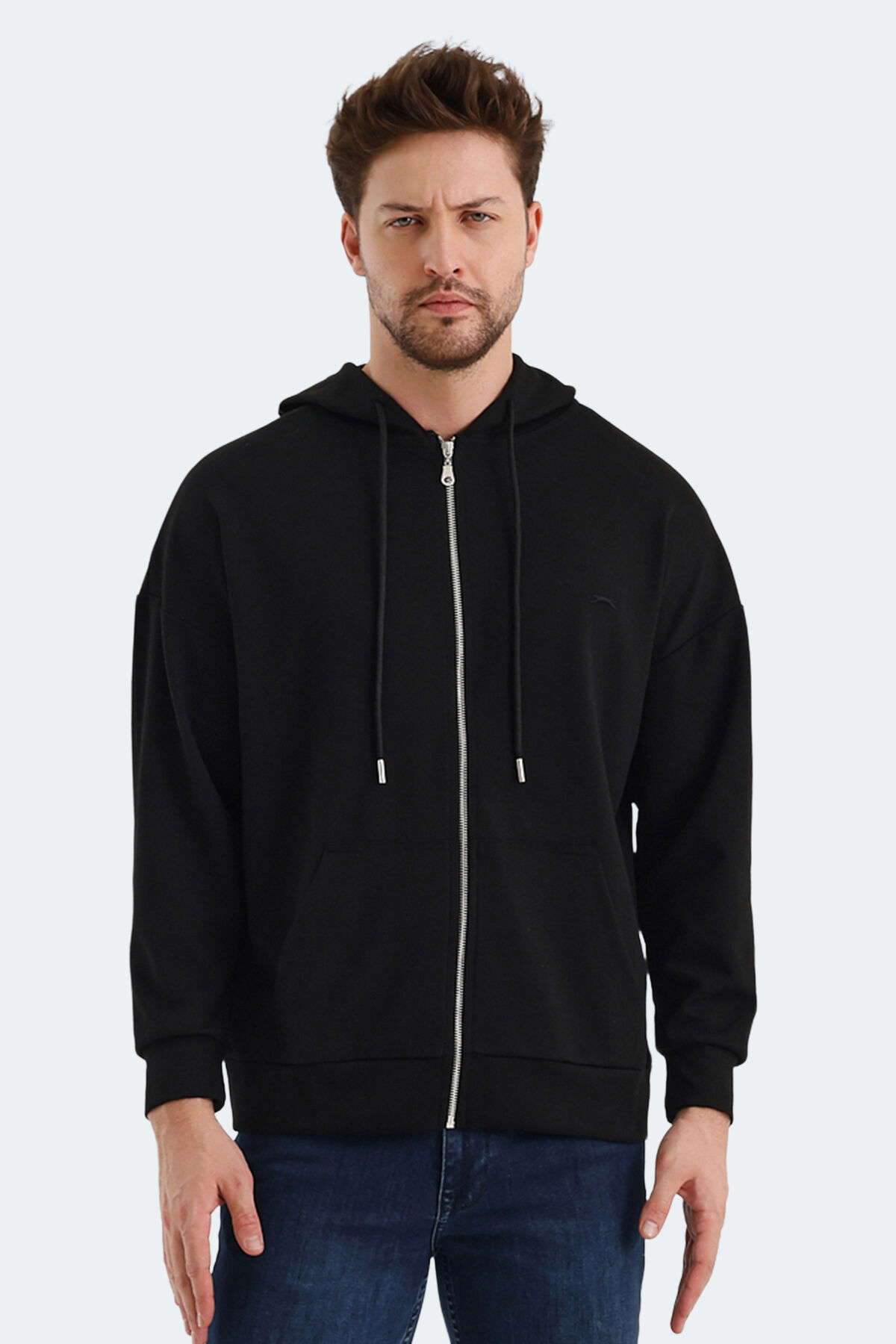 Slazenger VALTER Erkek Fermuarlı Kapüşonlu Cepli Siyah Sweatshırt