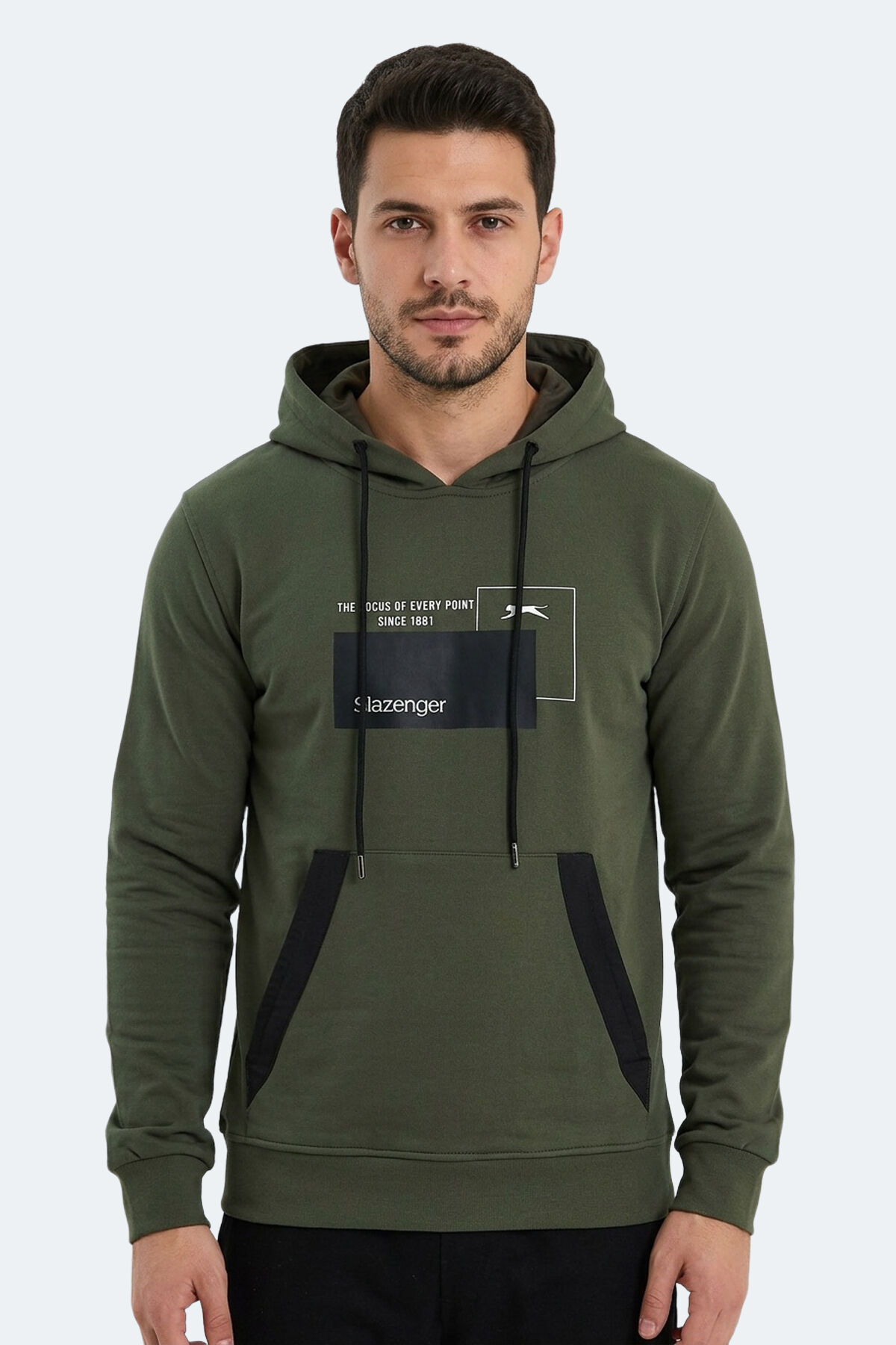 Slazenger VANDA Erkek Kanguru Cepli Kapüşonlu Haki Sweatshırt