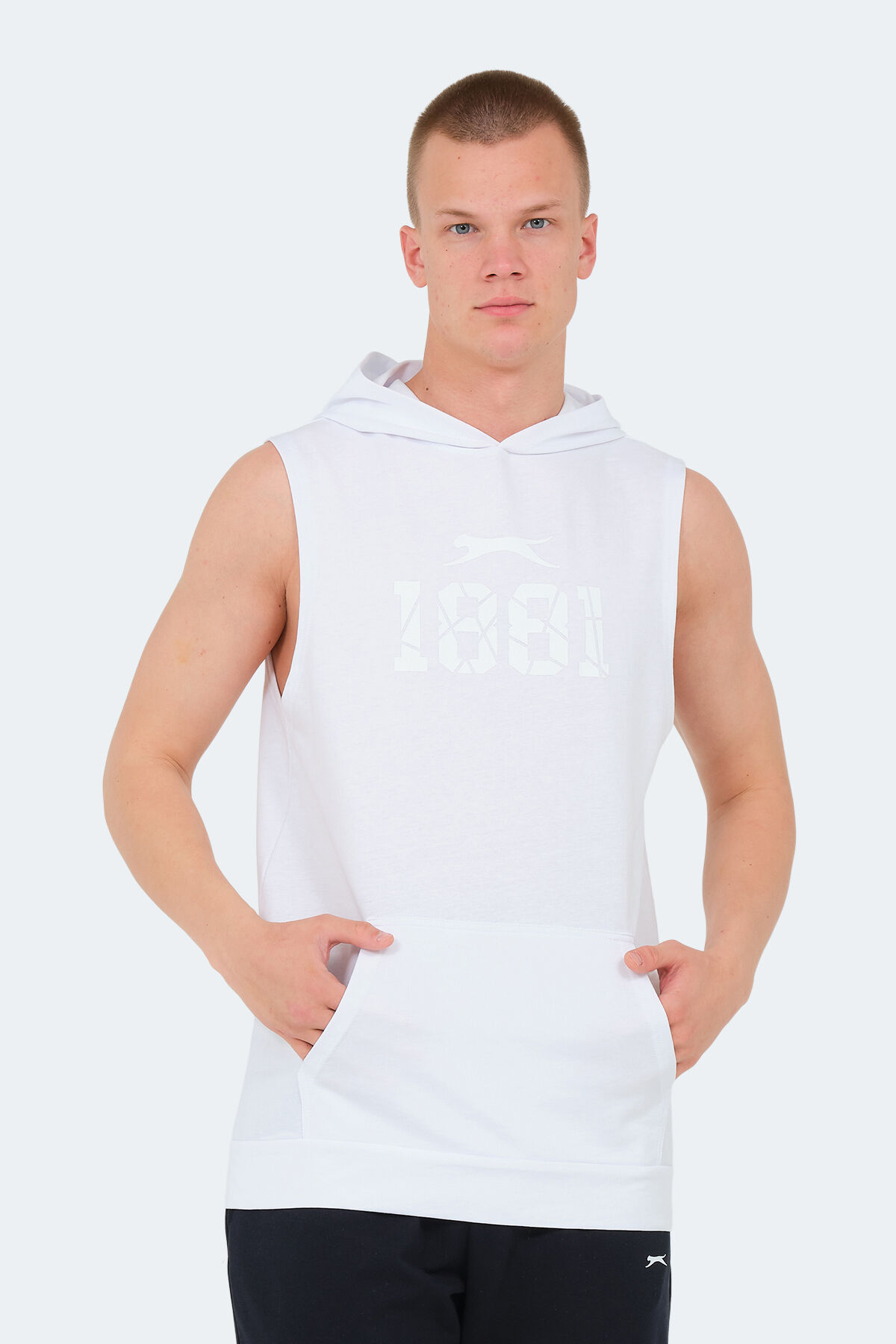 Slazenger VASILISA Erkek Kolsuz Kanguru Cepli Beyaz Tişört