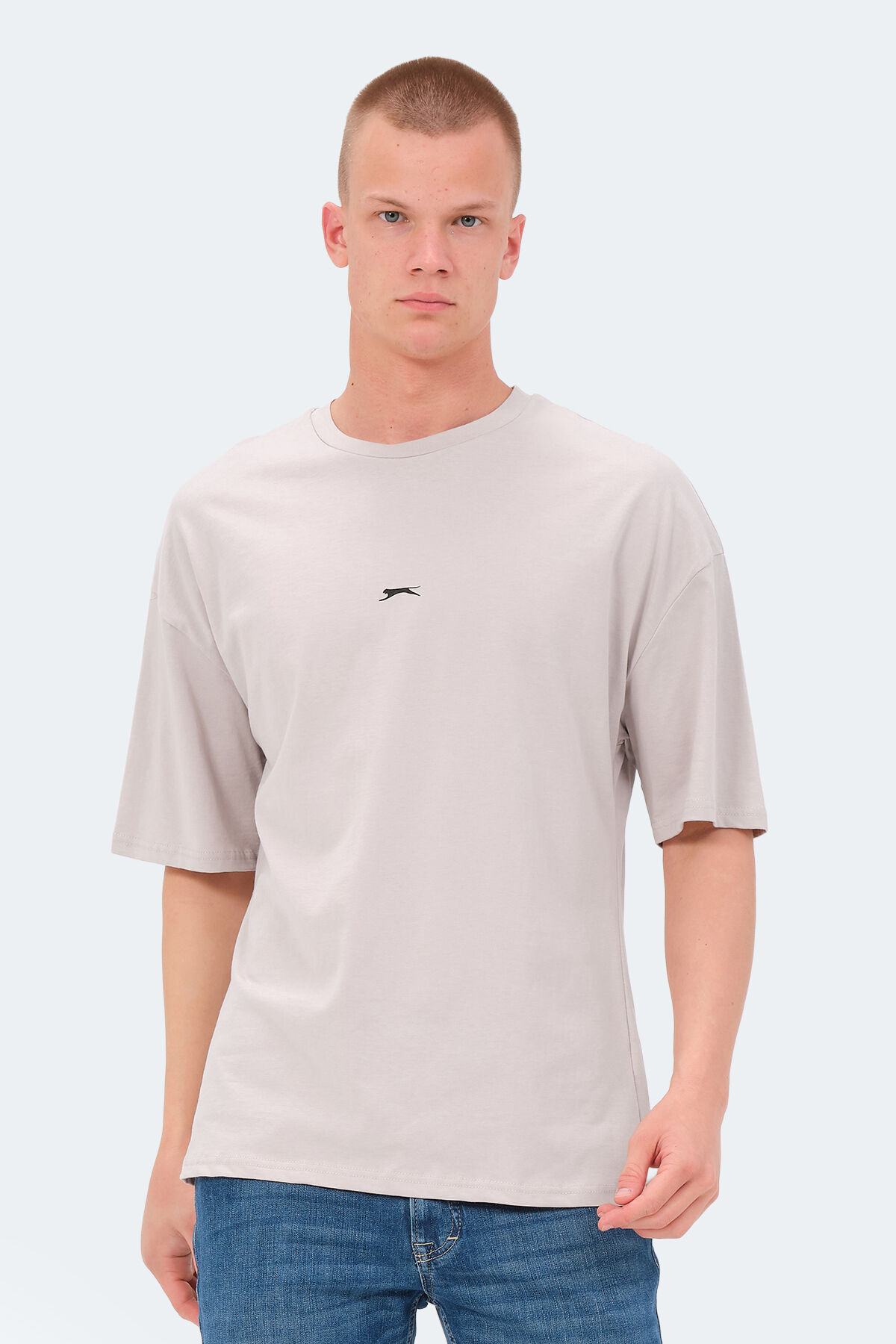 Slazenger VENETIA I Erkek Baskılı Oversıze Taş Gri Tişört