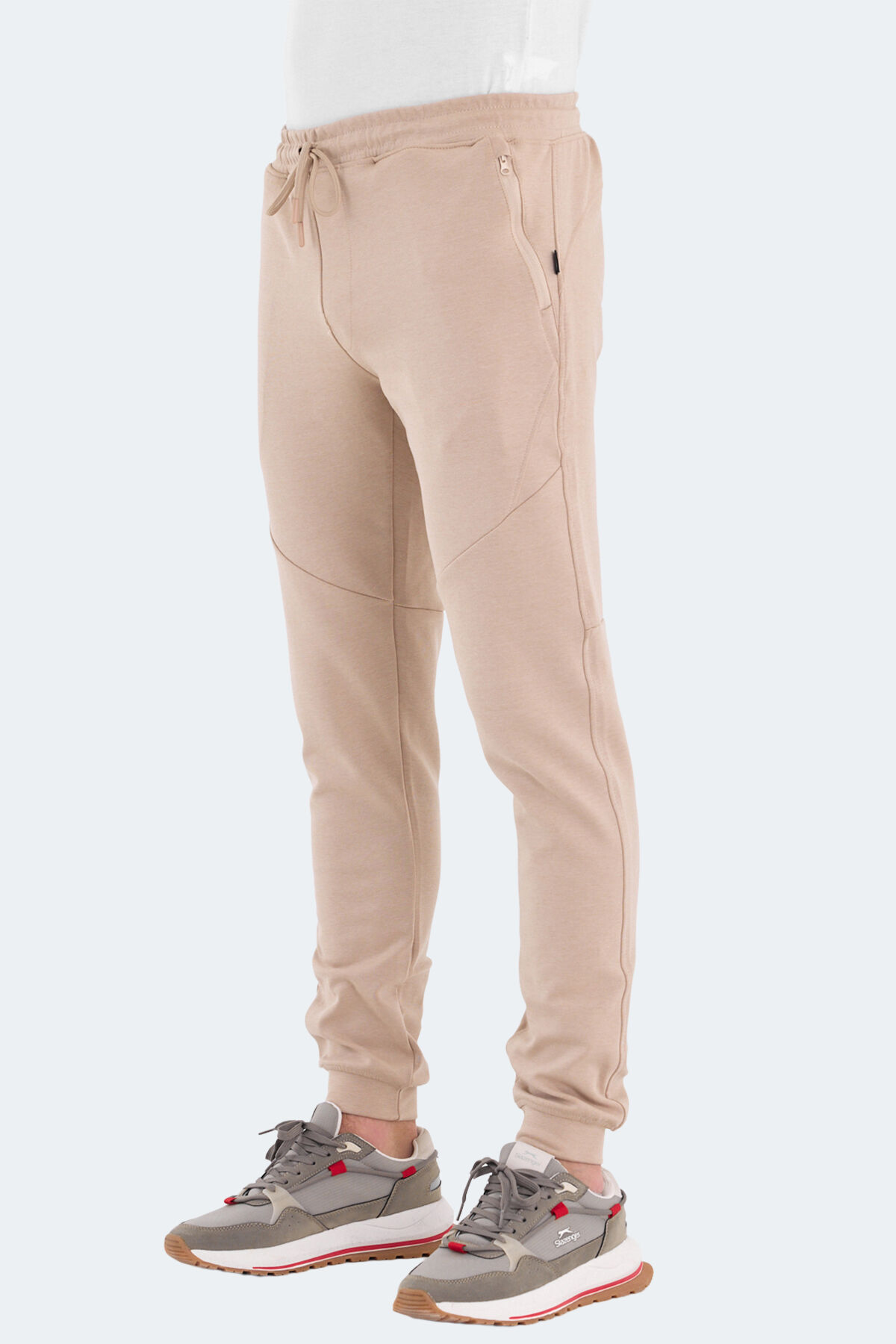Slazenger VENOM Erkek Fermuar Cepli Slim Fit Bej Eşofman Altı