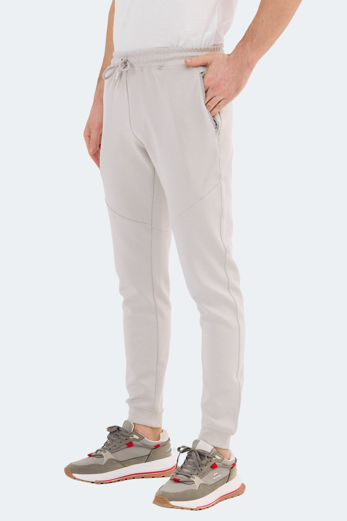 Slazenger VENOM Erkek Fermuar Cepli Slim Fit Taş Gri Eşofman Altı