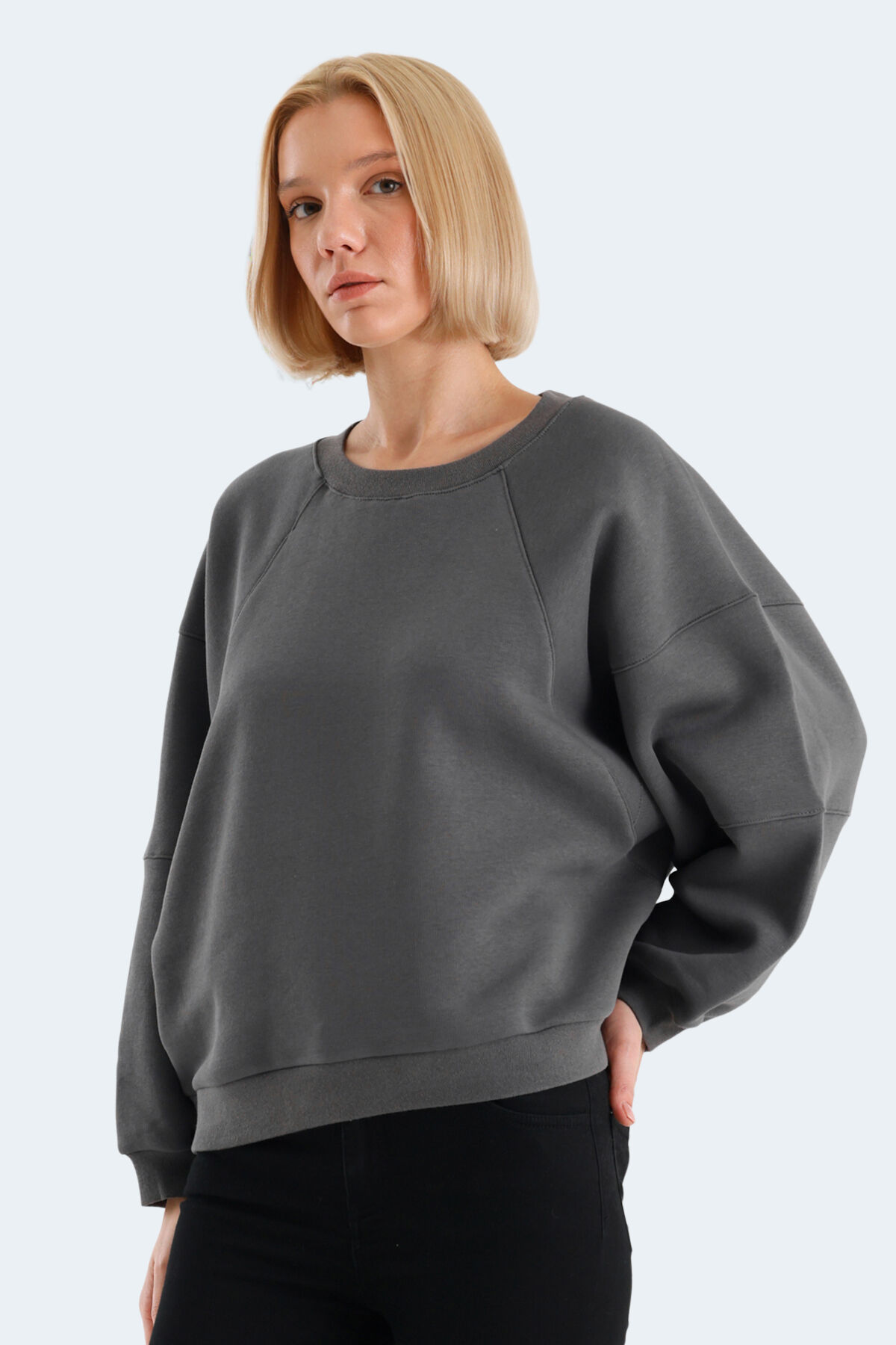 Slazenger VIA Kadın Oversıze Koyu Gri Sweatshırt