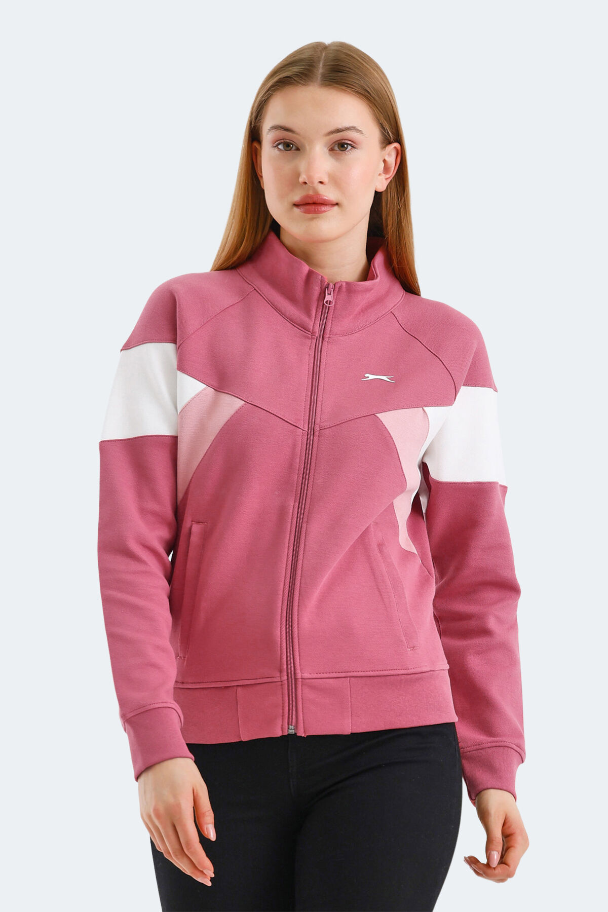 Slazenger VICTORY IN Kadın Fermuarlı Dik Yaka Cepli Gül Sweatshırt