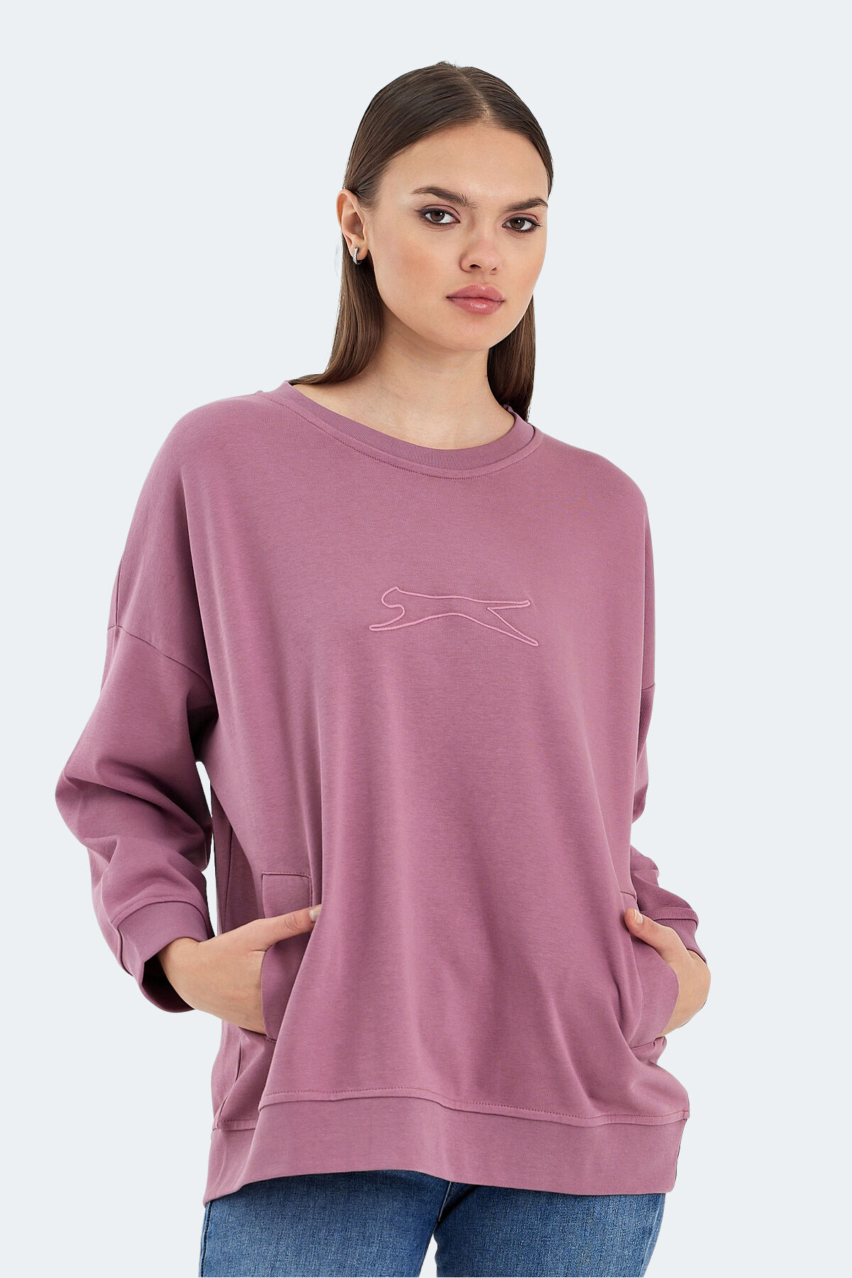 Slazenger VIKENTI SW Kadın Cepli Oversıze Gül Sweatshırt