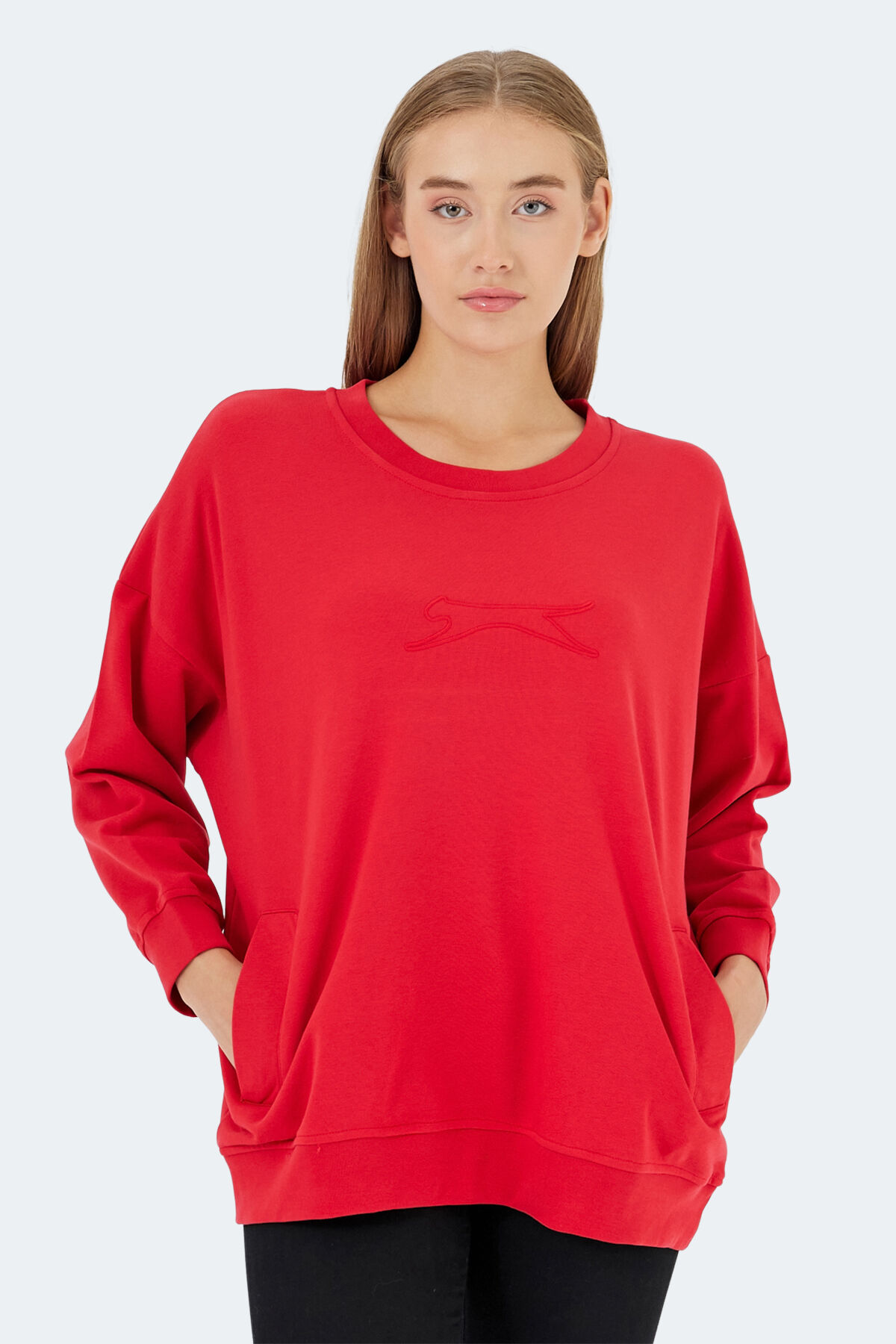 Slazenger VIKENTI SW Kadın Cepli Oversıze Kırmızı Sweatshırt