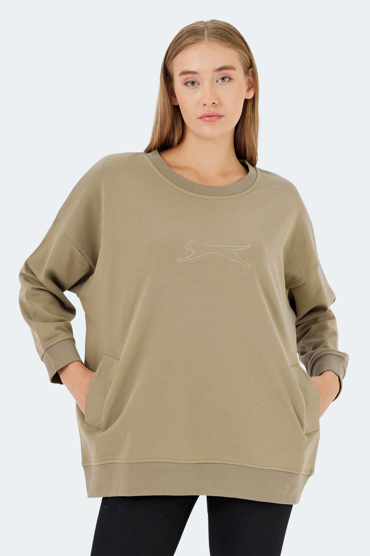 Slazenger VIKENTI SW Kadın Cepli Oversıze Koyu Yeşil Sweatshırt
