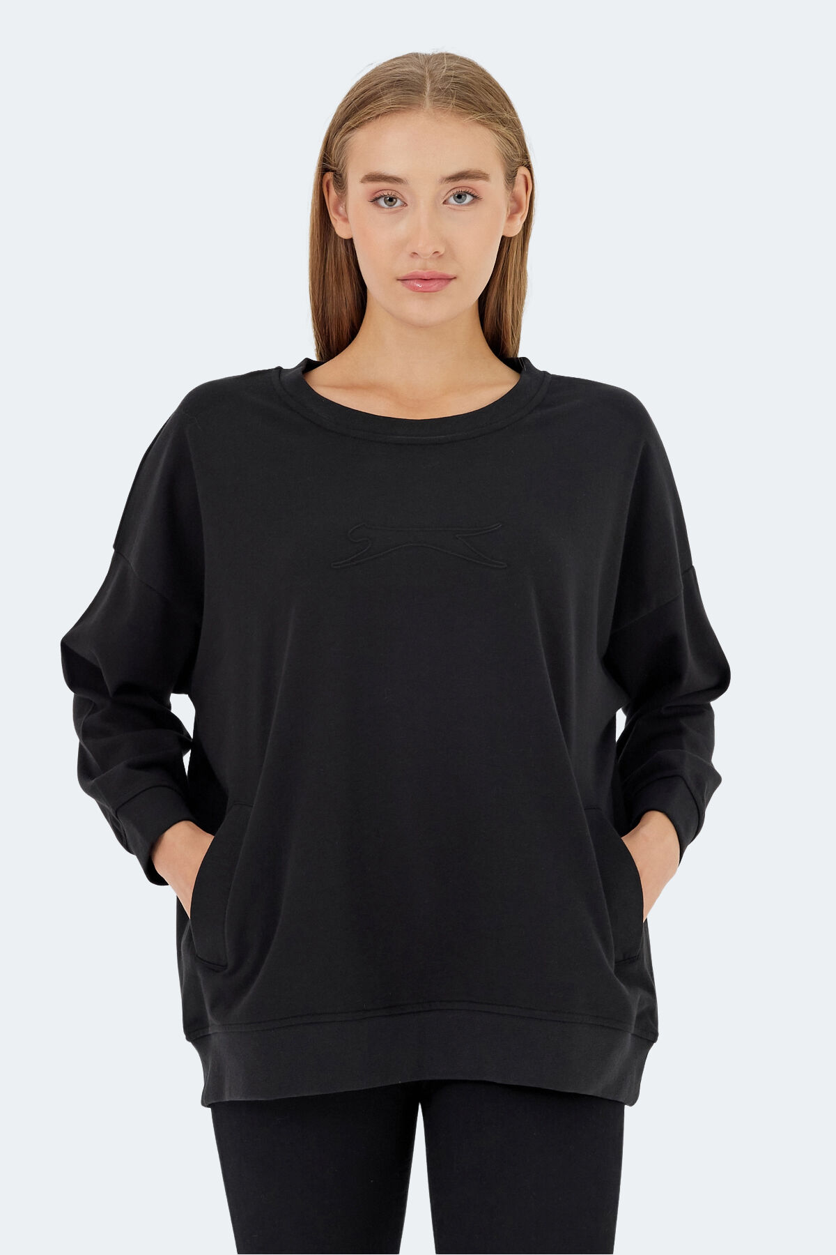 Slazenger VIKENTI SW Kadın Cepli Oversıze Siyah Sweatshırt