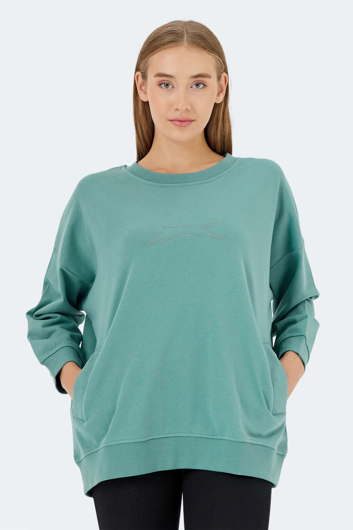 Slazenger VIKENTI SW Kadın Cepli Oversıze Yeşil Sweatshırt