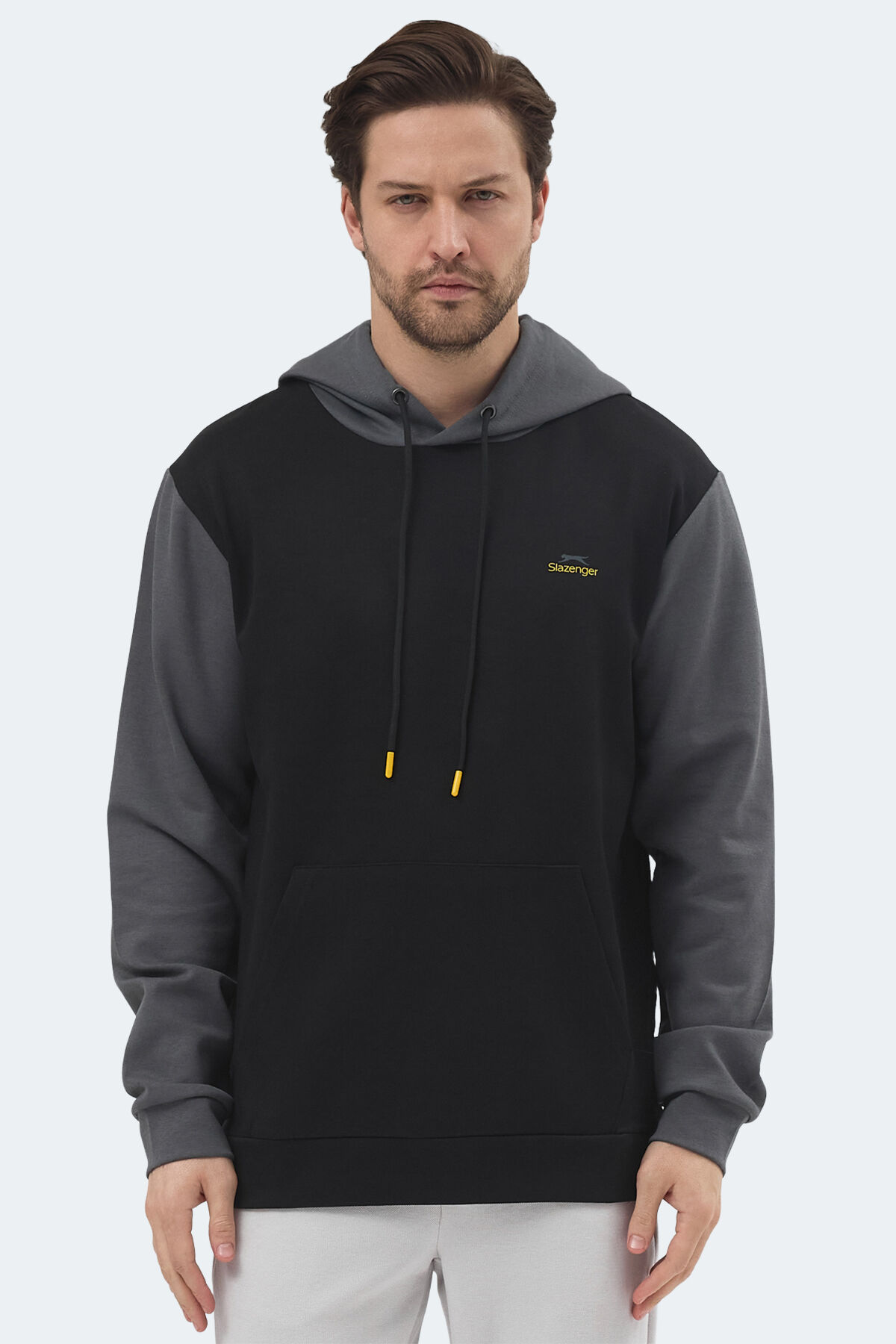 Slazenger VIOLA Erkek Kapüşonlu Cepli Siyah / Gri Sweatshırt