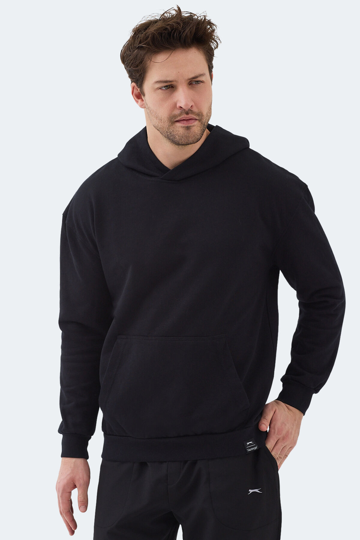 Slazenger VIOLENCE Unisex Kapüşonlu Cepli Oversıze Siyah Sweatshırt